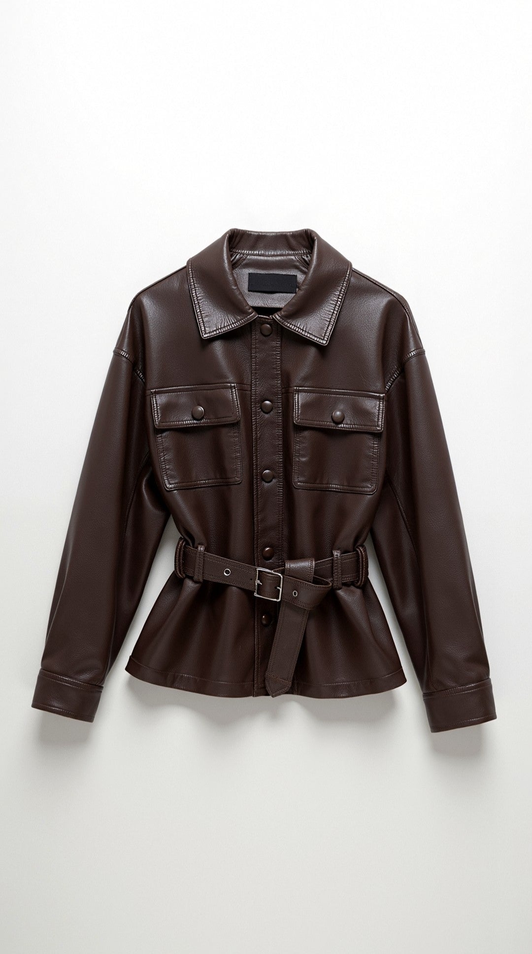 Giacca Donna in Pelle PU con Cintura Liscia Strutturata