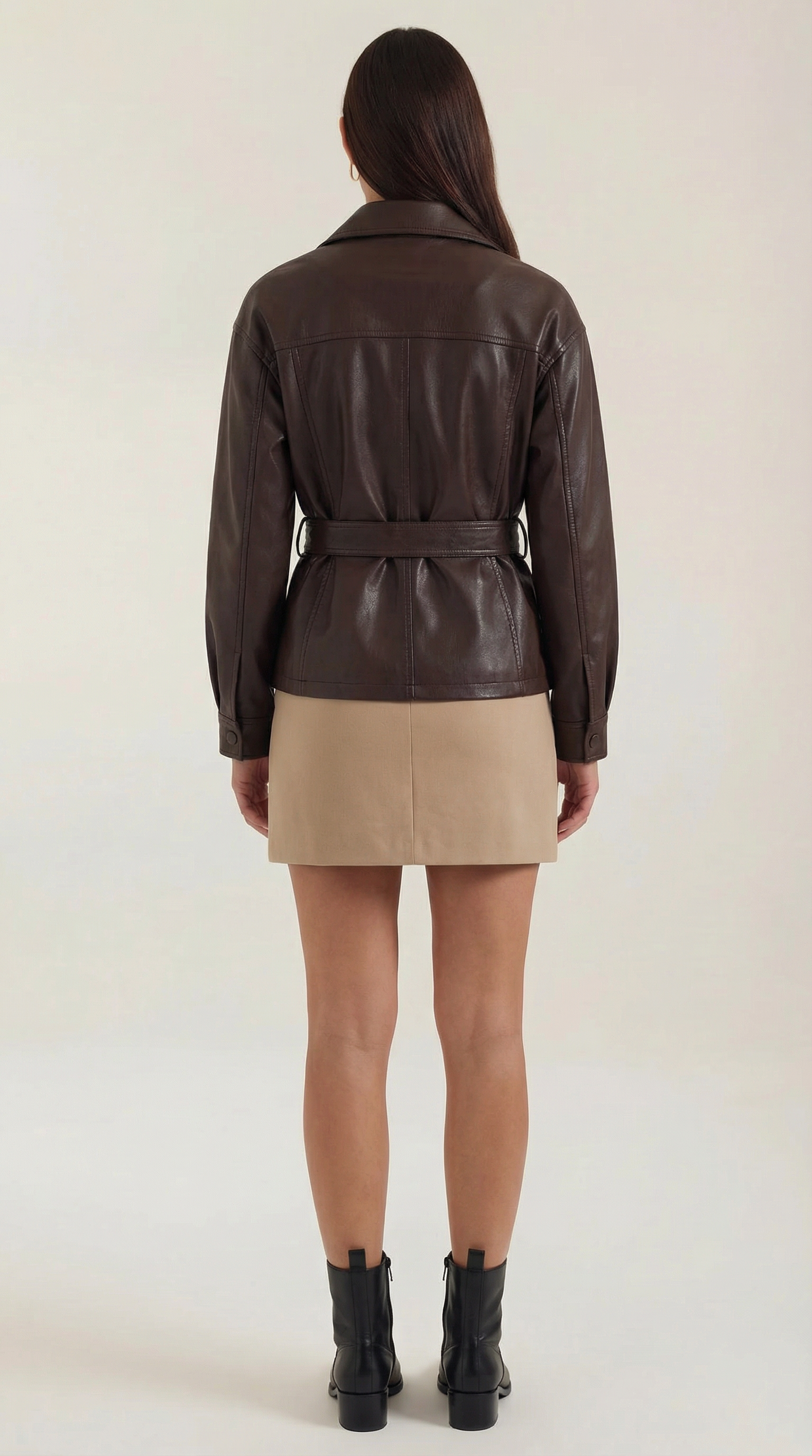Giacca Donna in Pelle PU con Cintura Liscia Strutturata