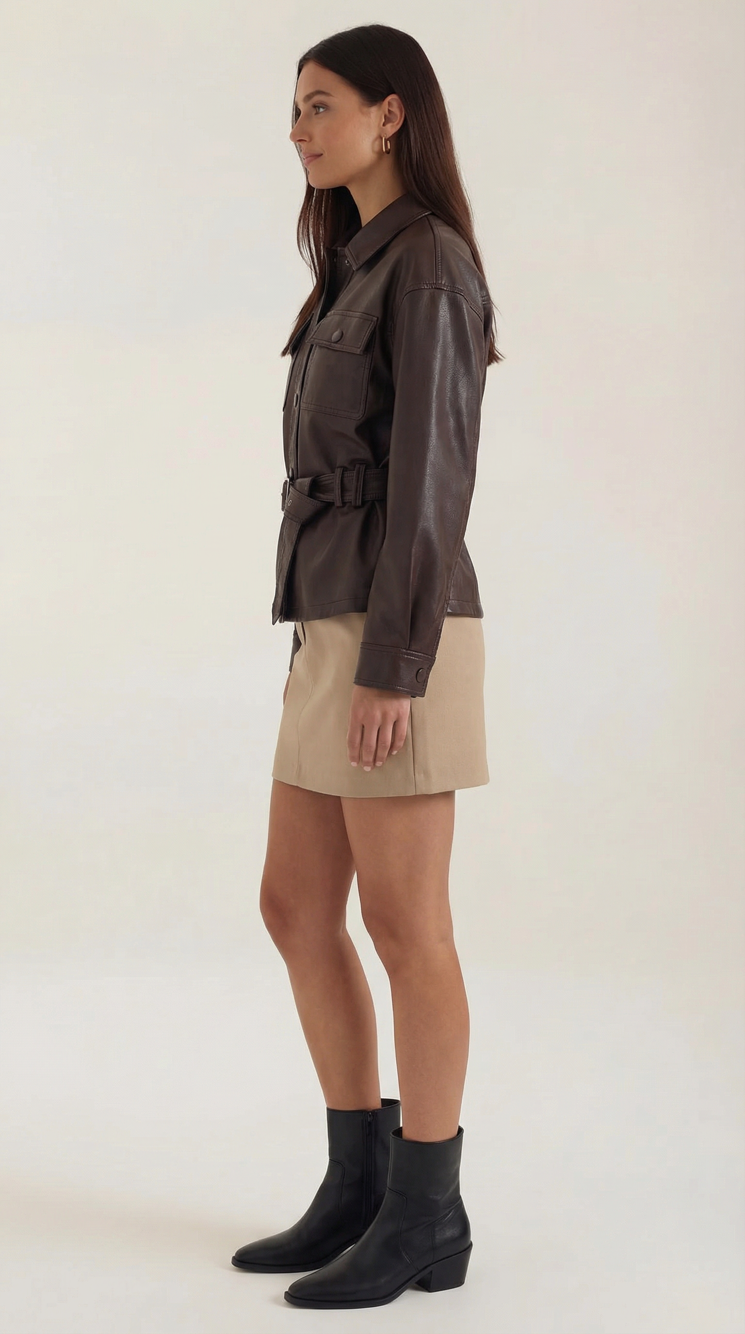 Giacca Donna in Pelle PU con Cintura Liscia Strutturata