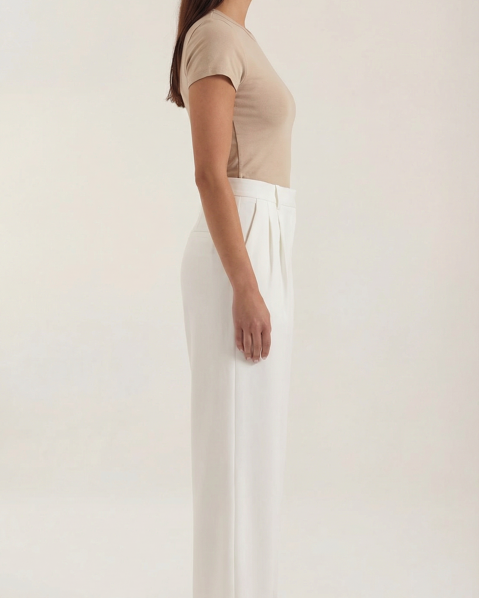 Pantaloni Donna Vita Alta Dritti Pieghe Frontali Eleganti