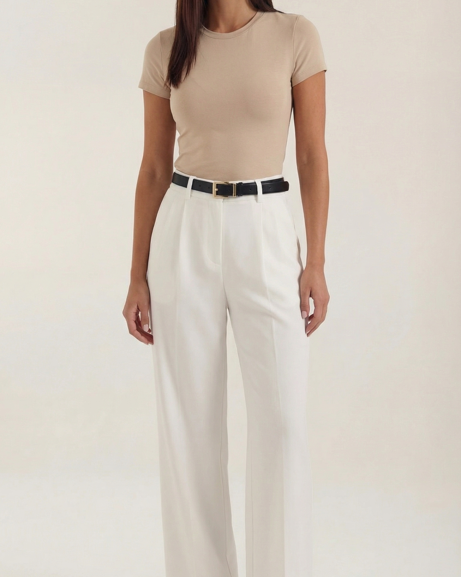 Pantaloni Donna Vita Alta Dritti Pieghe Frontali Eleganti