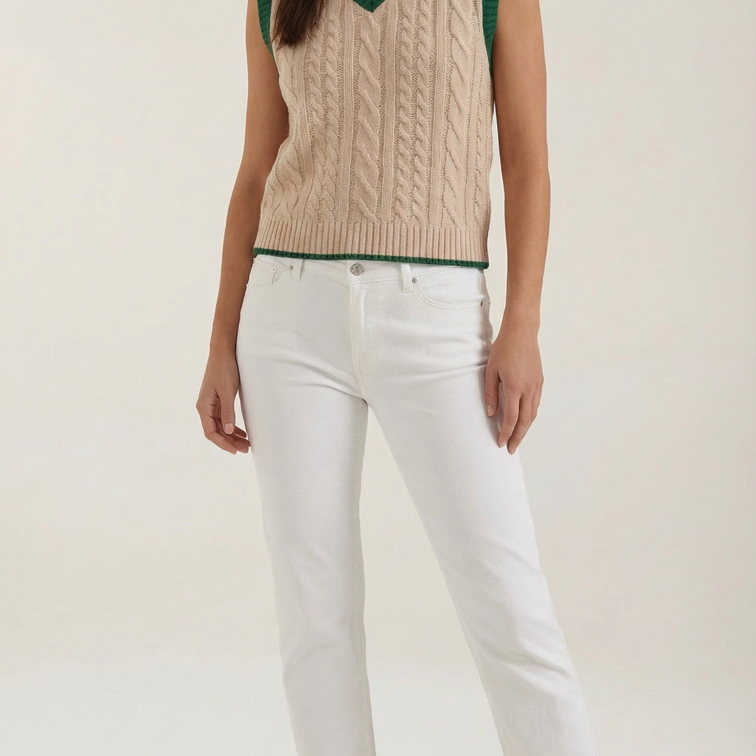 Gilet Donna a Coste in Maglia Motivo a Trecce Preppy