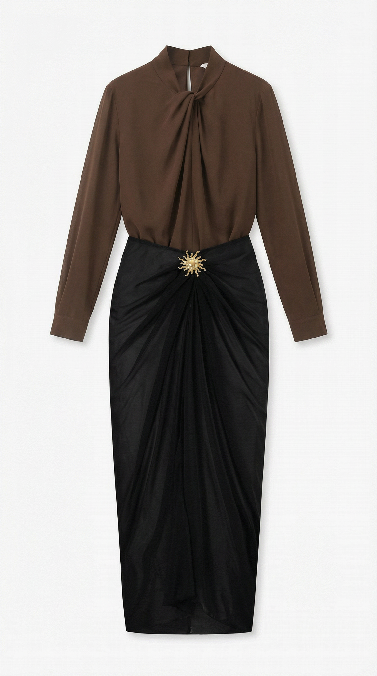 Gonna Midi Donna Arricciata Drappeggio Dettaglio Dorato