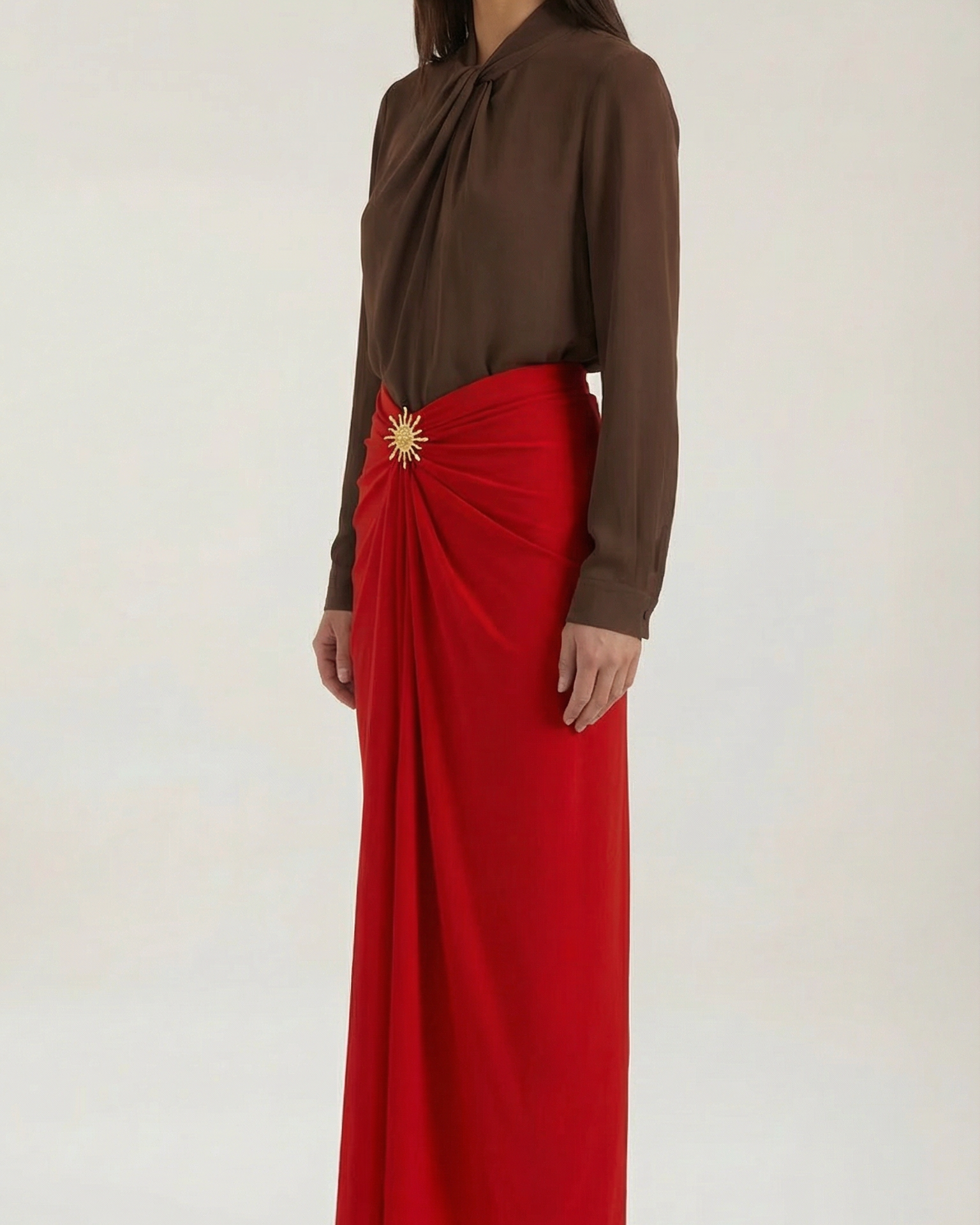 Gonna Midi Donna Arricciata Drappeggio Dettaglio Dorato