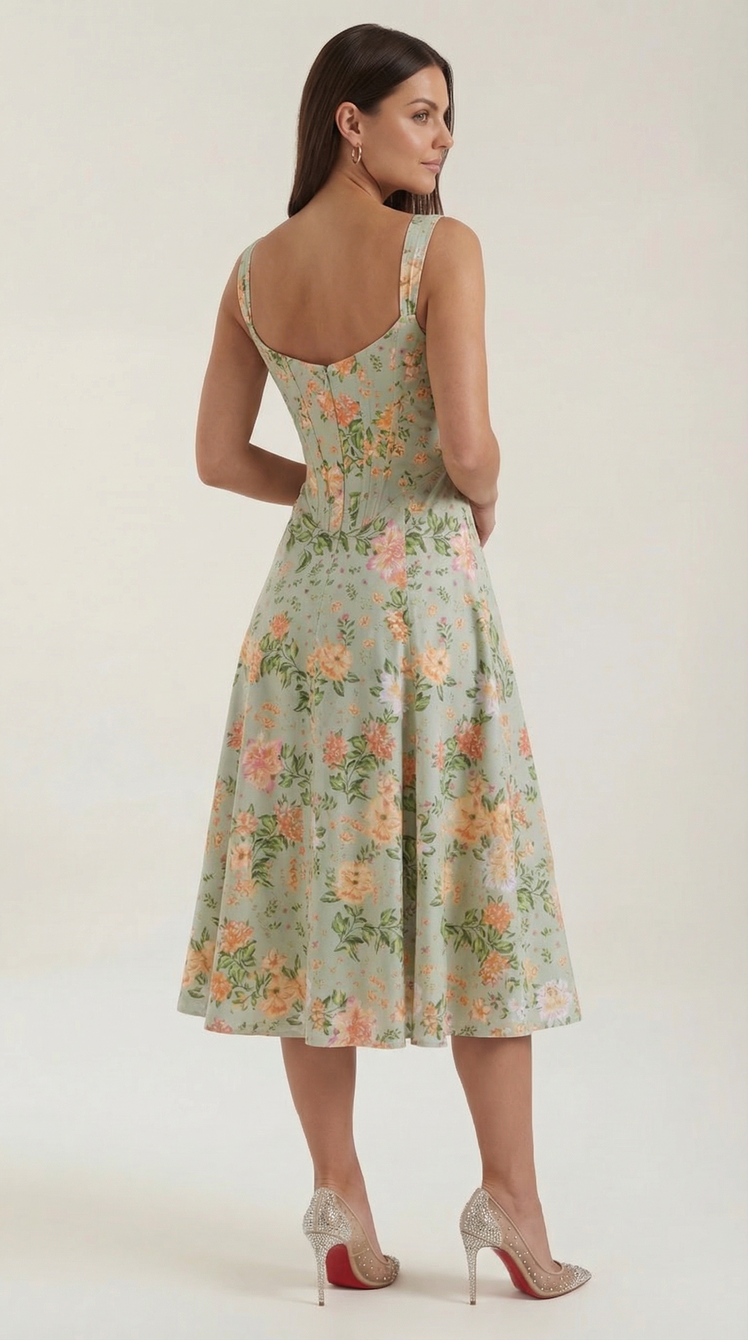 Abito Midi Donna Estivo Scollo a Cuore Bustier Cottage Core