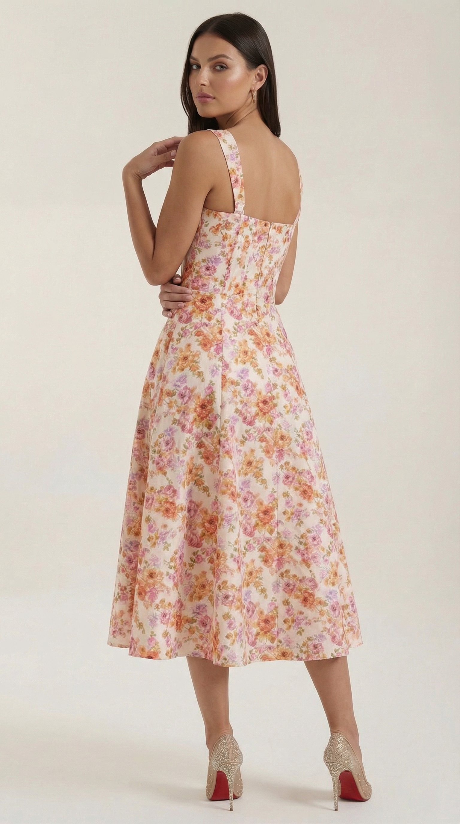 Abito Midi Donna Estivo Scollo a Cuore Bustier Cottage Core