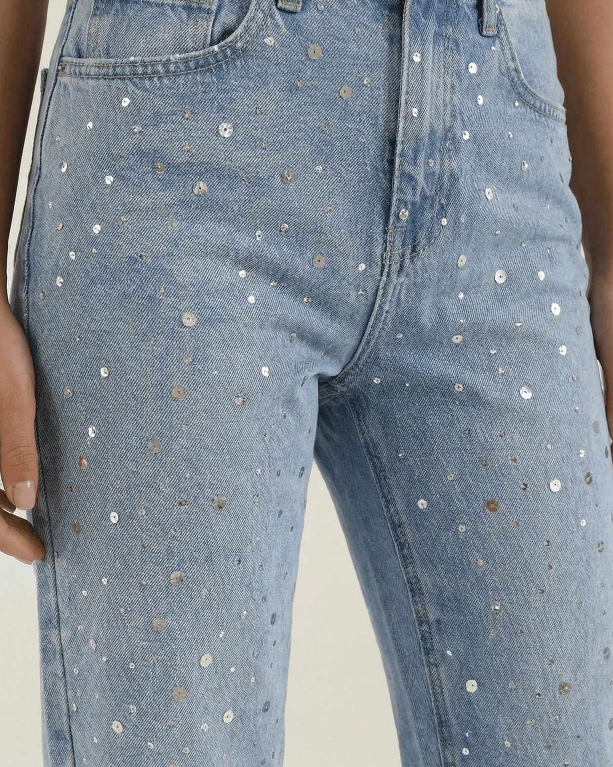 Aurazio Jeans Baggy da Donna con Punti Luccicanti