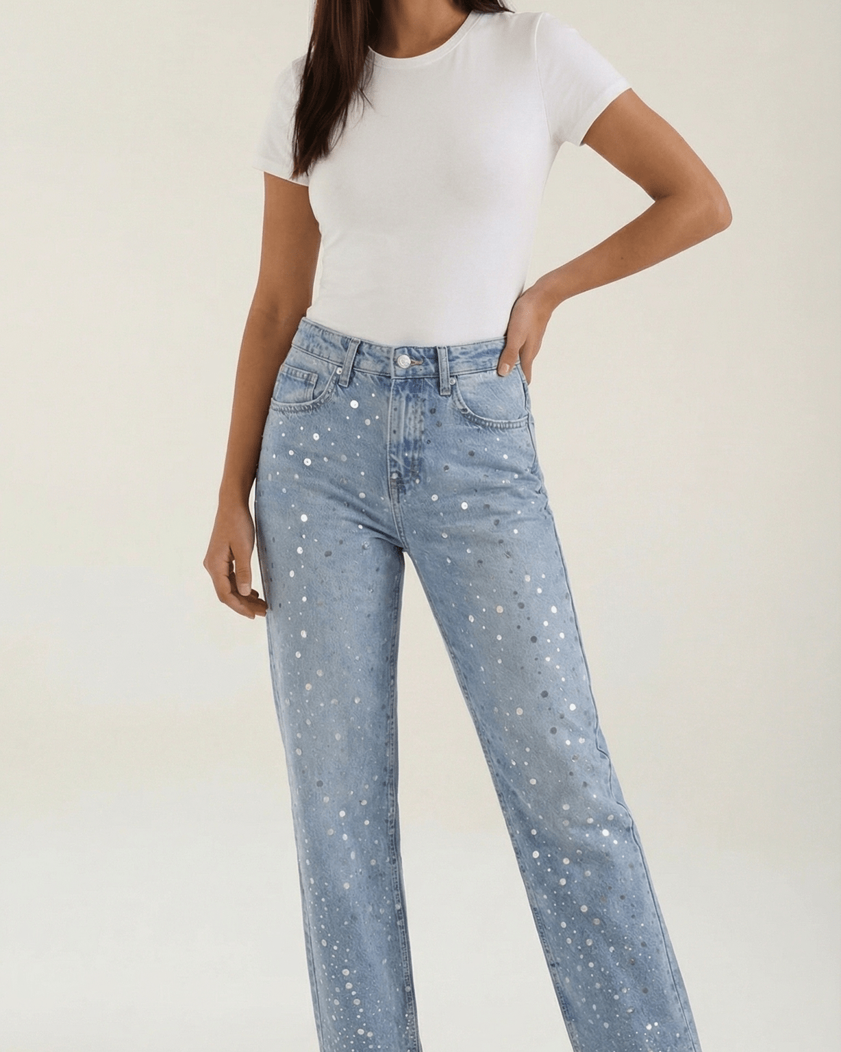 Aurazio Jeans Baggy da Donna con Punti Luccicanti