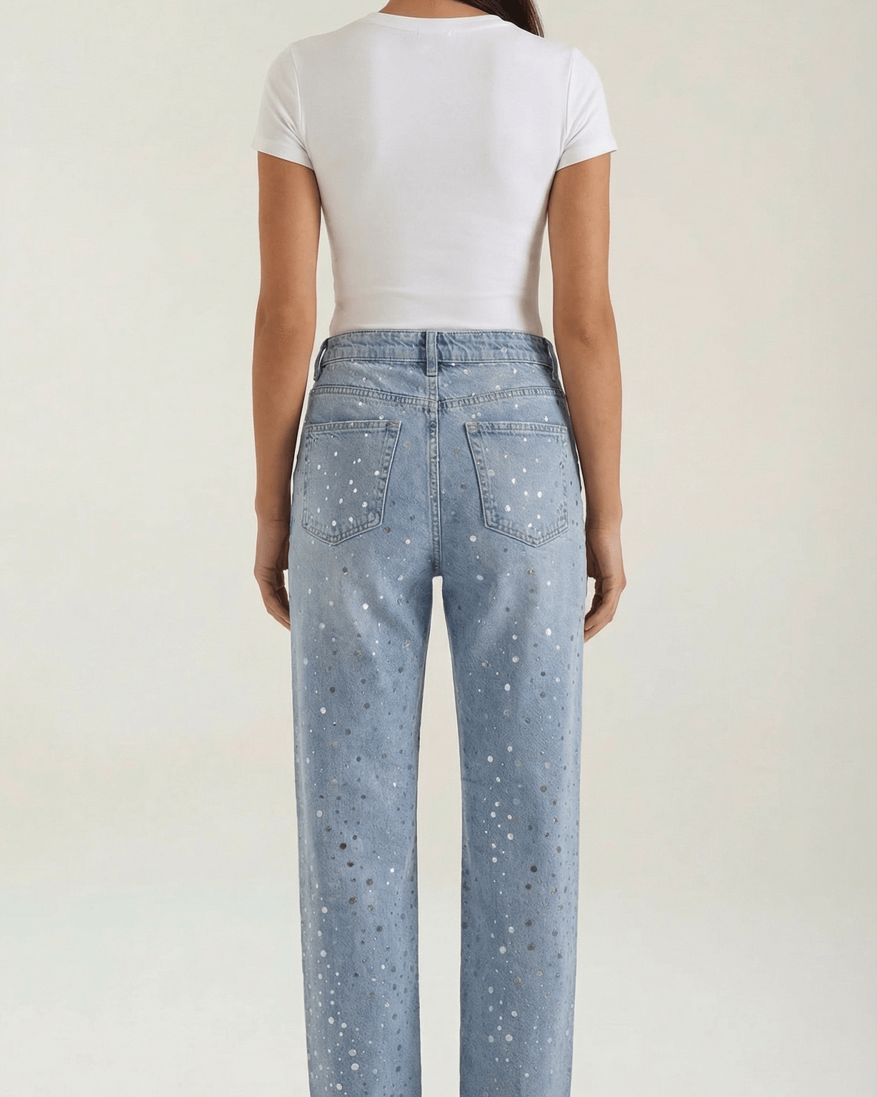 Aurazio Jeans Baggy da Donna con Punti Luccicanti