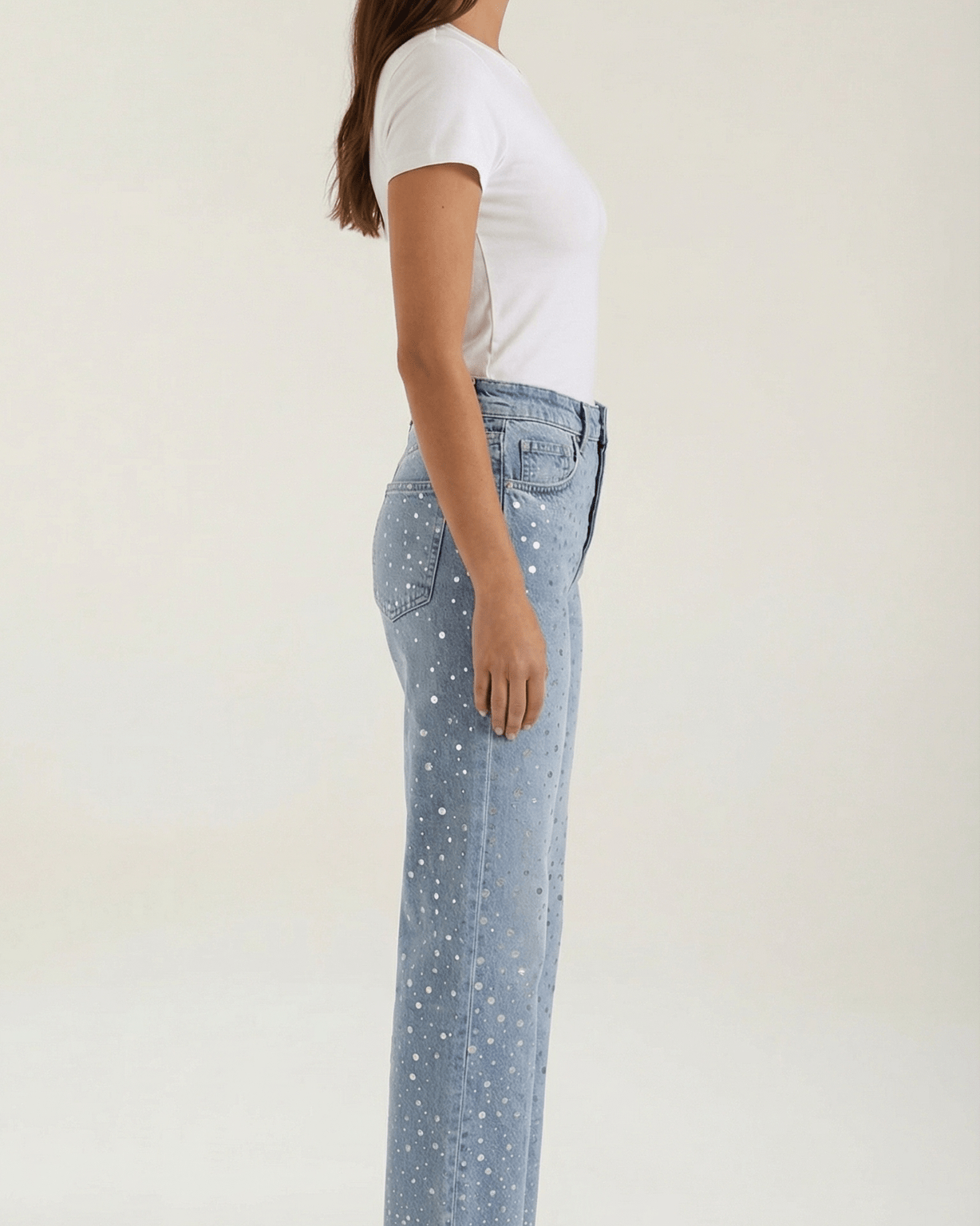 Aurazio Jeans Baggy da Donna con Punti Luccicanti