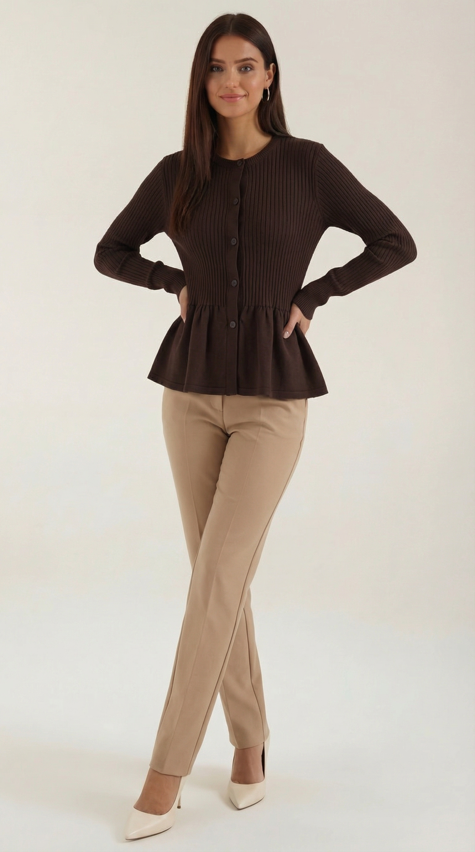Aurazio Cardigan con Bottoni a Peplo da Donna