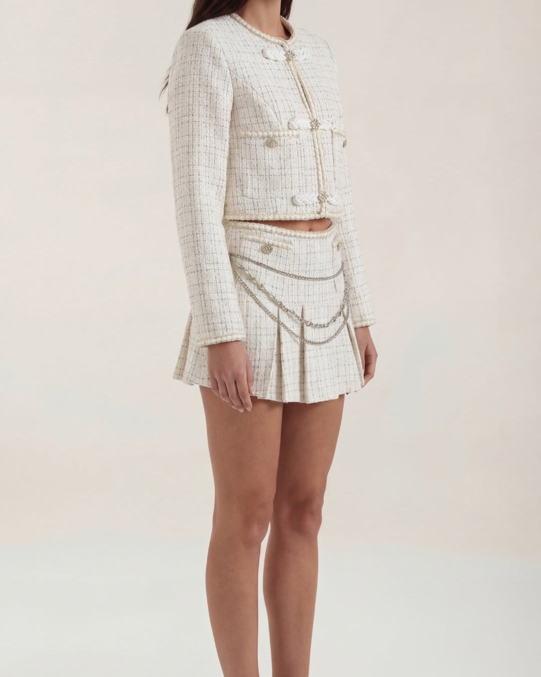 Aurazio Completo Gonna in Tweed Crema per Donna