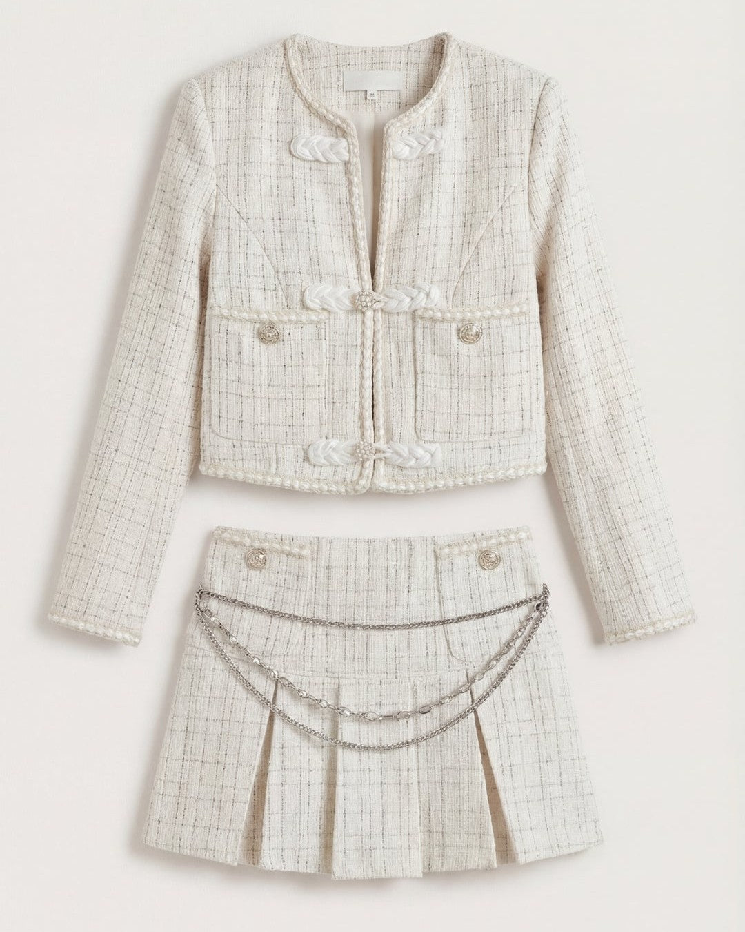 Aurazio Completo Gonna in Tweed Crema per Donna