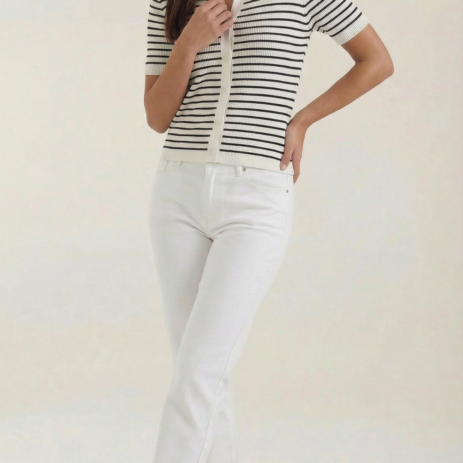 Polo Donna a Righe in Maglia Traspirante Preppy