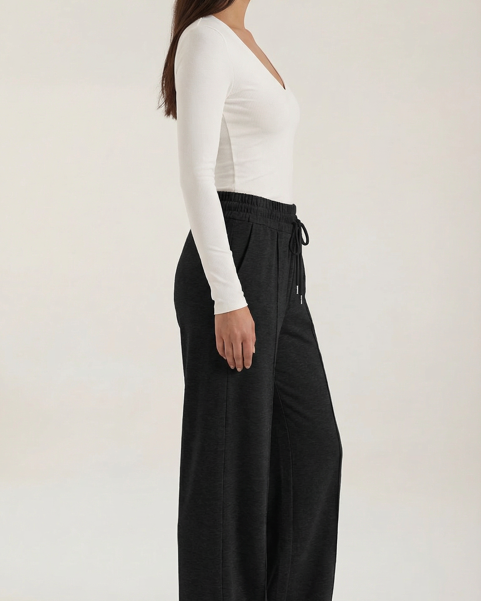 Pantaloni Donna a Gamba Larga con Coulisse Vita Alta Comodi