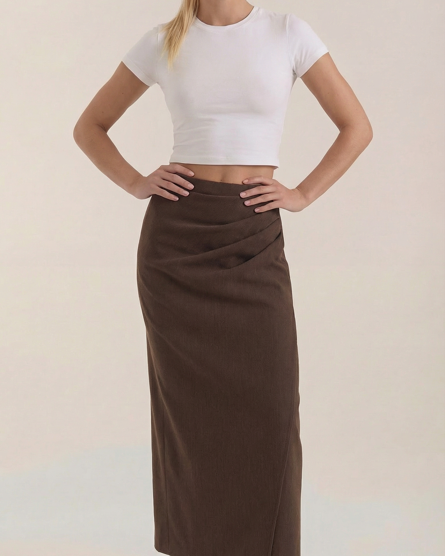 Gonna Midi Donna con Ruché Laterale Femminile Fluida