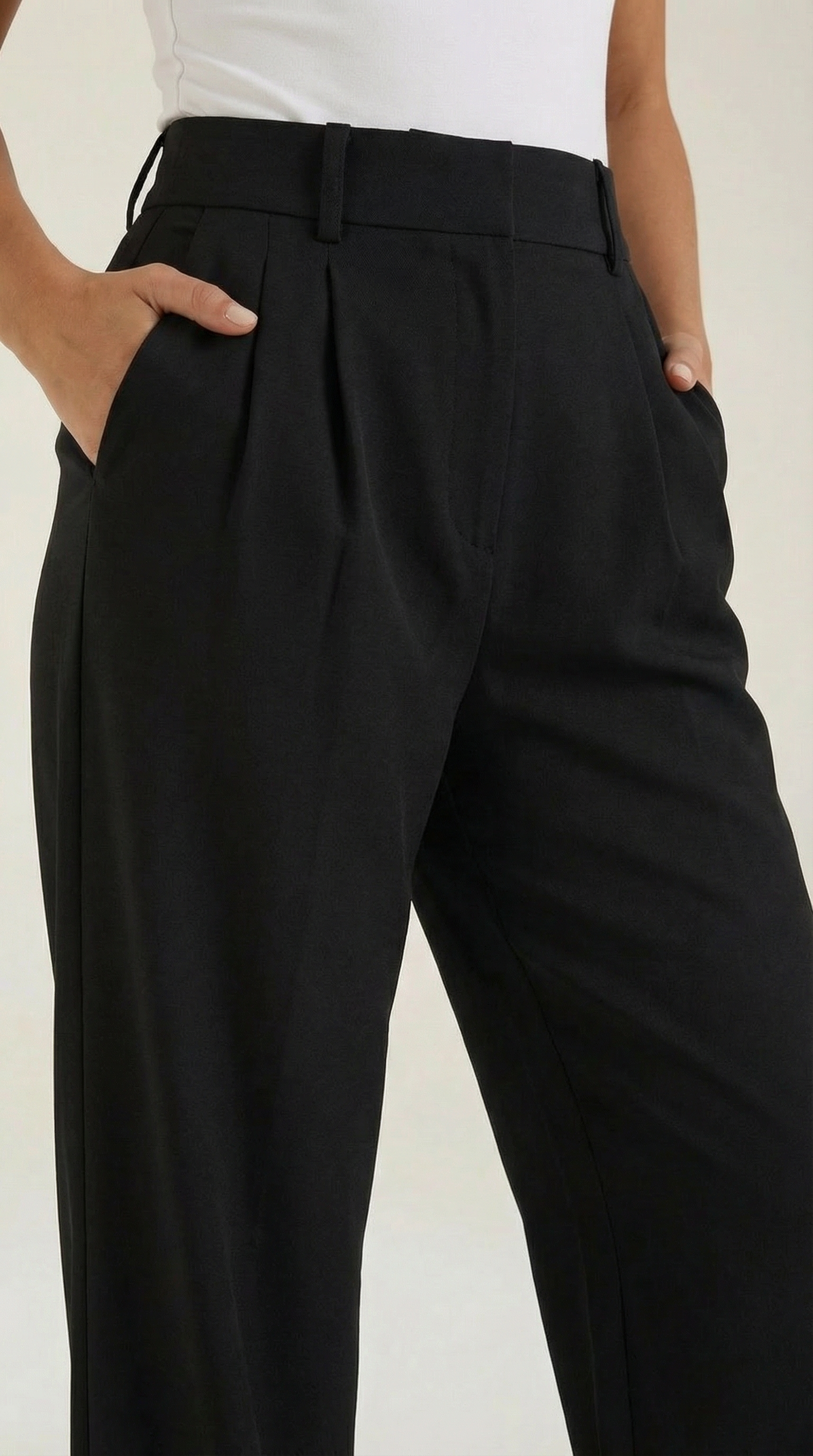 Pantaloni Donna a Gamba Larga Chino Vita Alta Pieghe