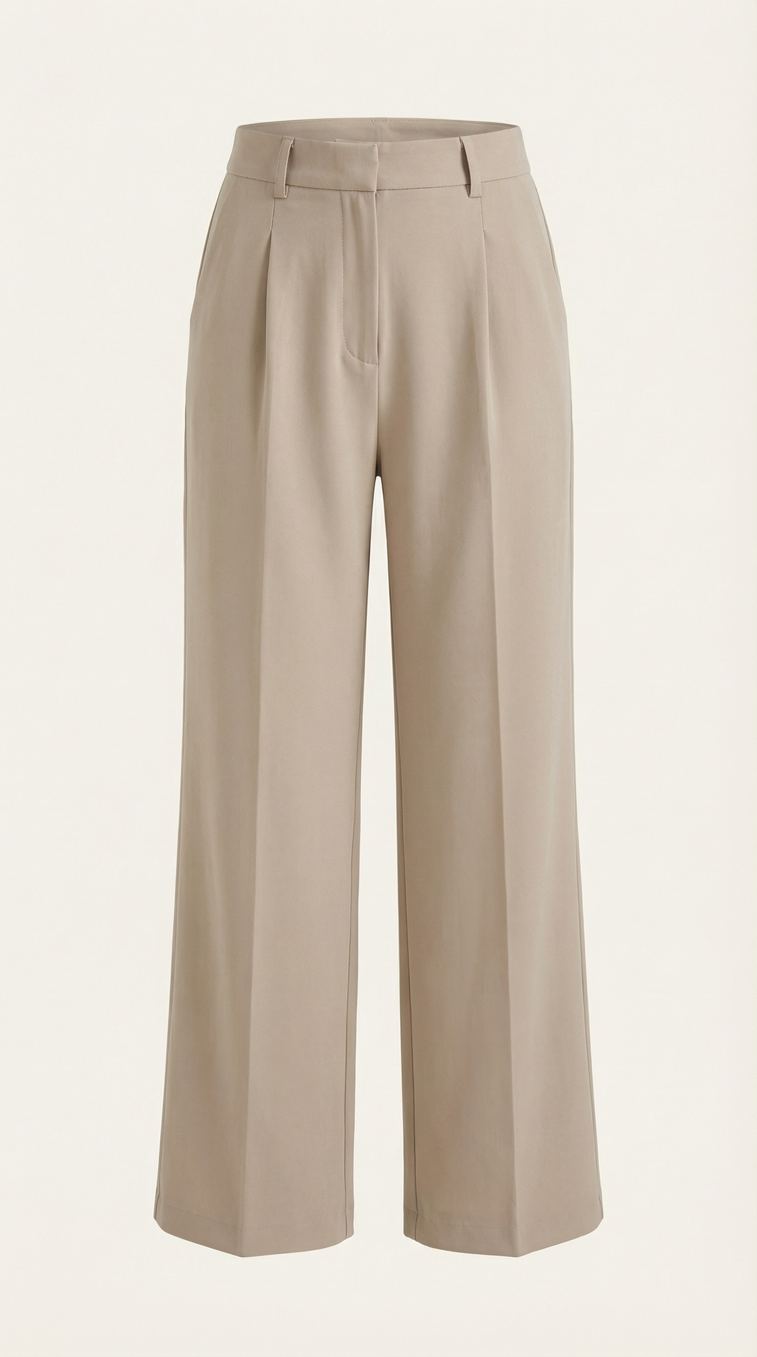 Pantaloni Donna a Gamba Larga Chino Vita Alta Pieghe