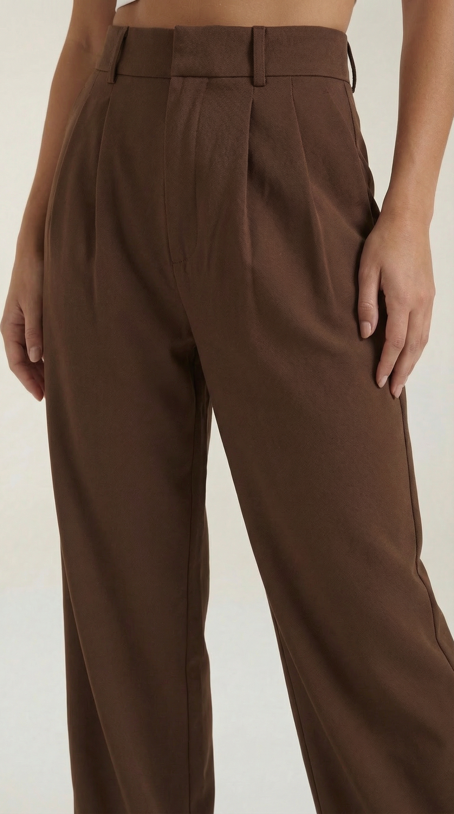 Pantaloni Donna a Gamba Larga Chino Vita Alta Pieghe