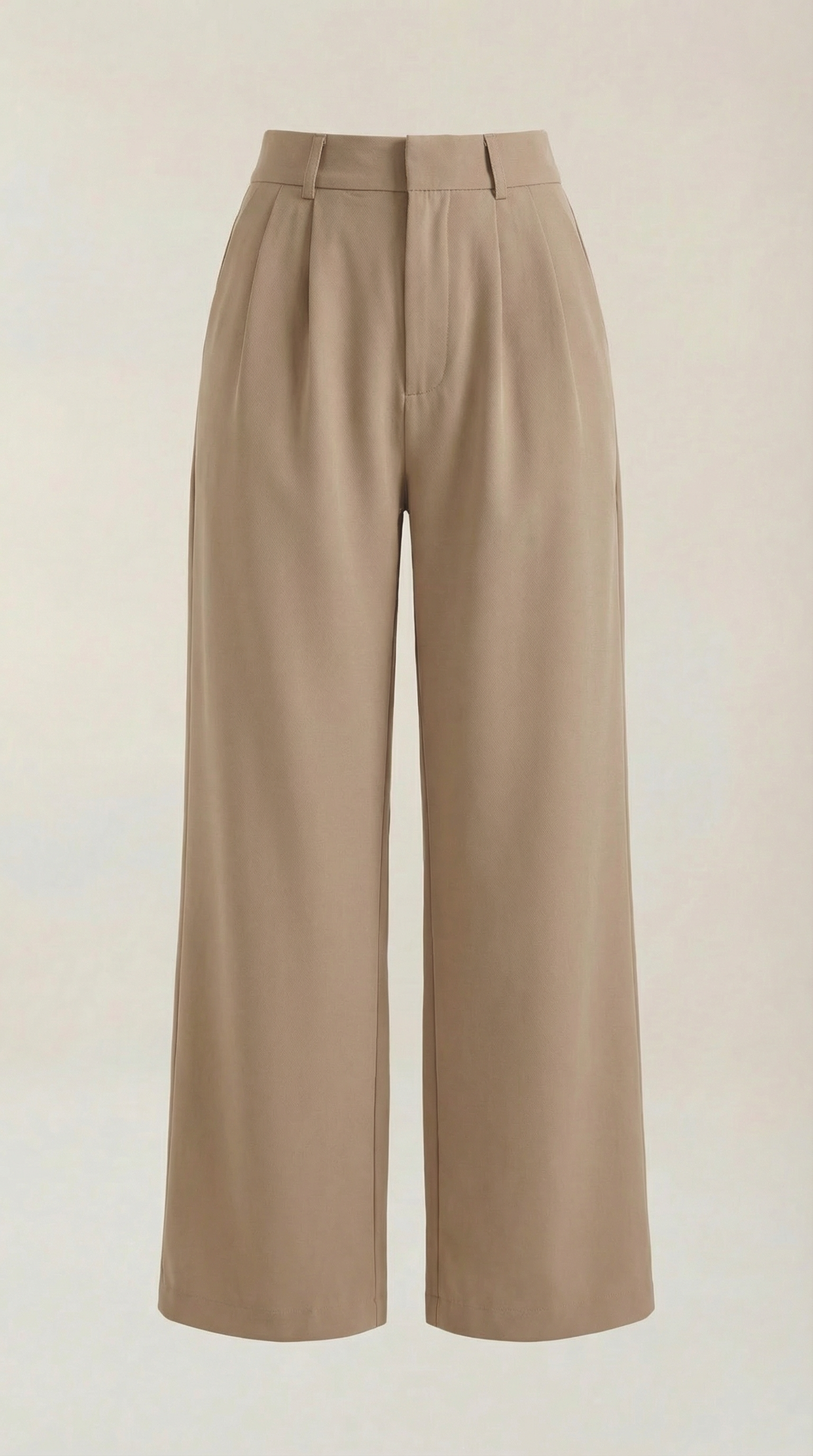 Pantaloni Donna a Gamba Larga Chino Vita Alta Pieghe