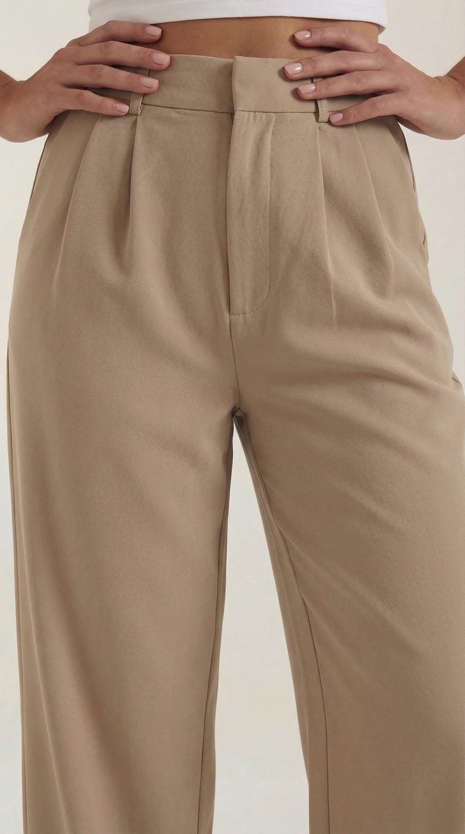 Pantaloni Donna a Gamba Larga Chino Vita Alta Pieghe