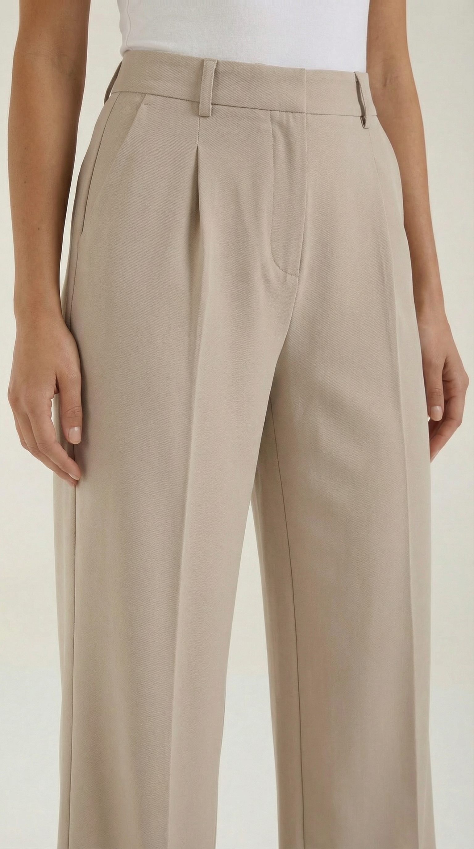 Pantaloni Donna a Gamba Larga Chino Vita Alta Pieghe