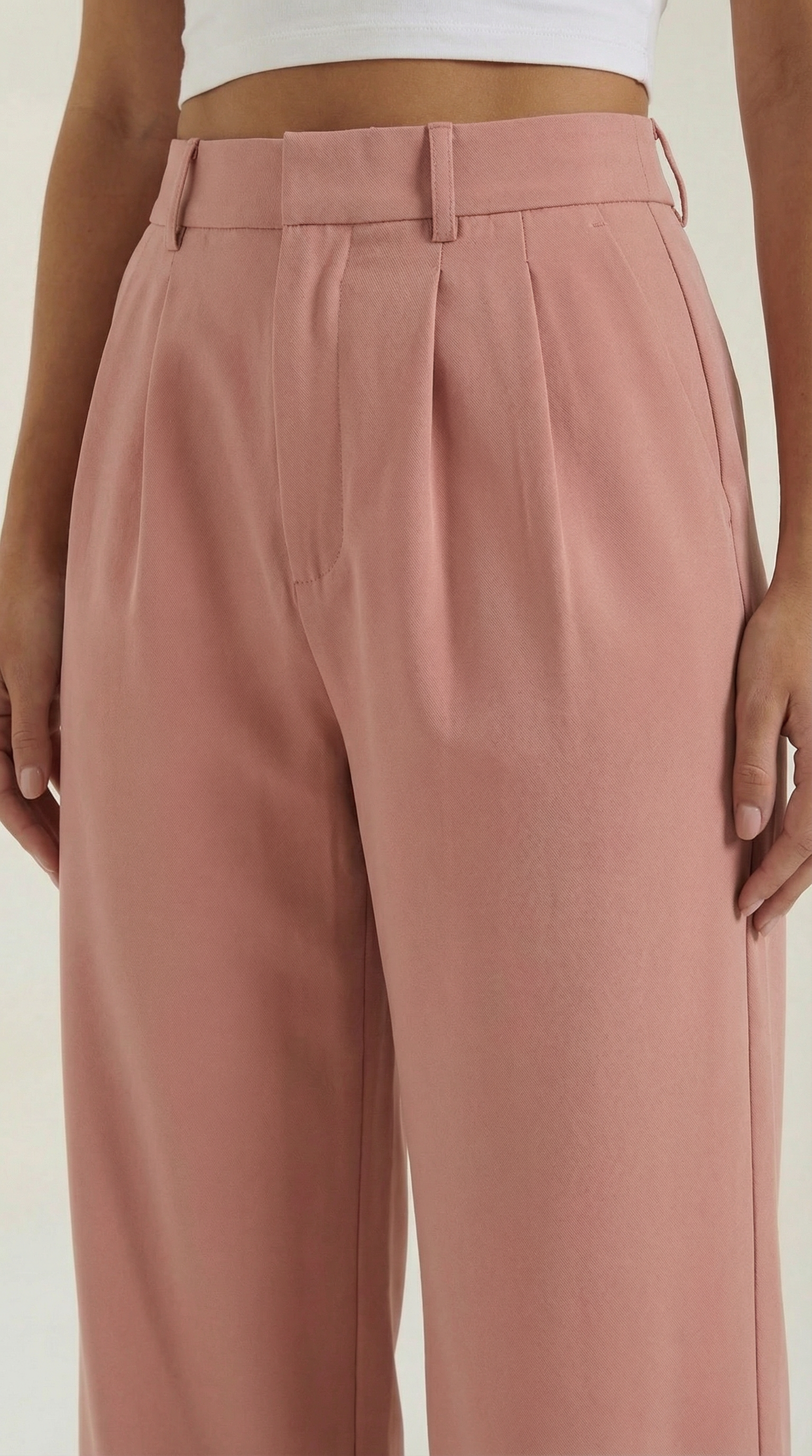 Pantaloni Donna a Gamba Larga Chino Vita Alta Pieghe