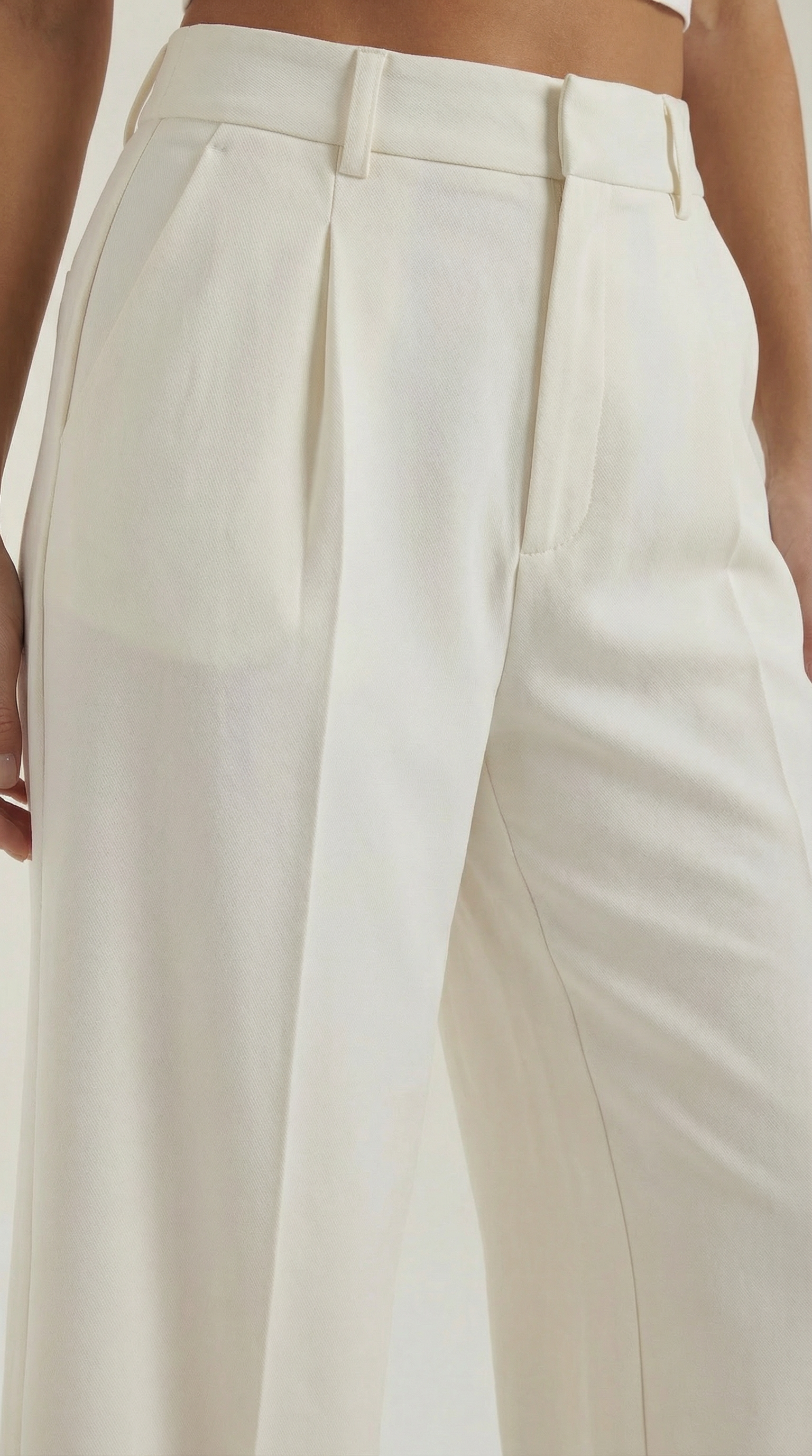 Pantaloni Donna a Gamba Larga Chino Vita Alta Pieghe