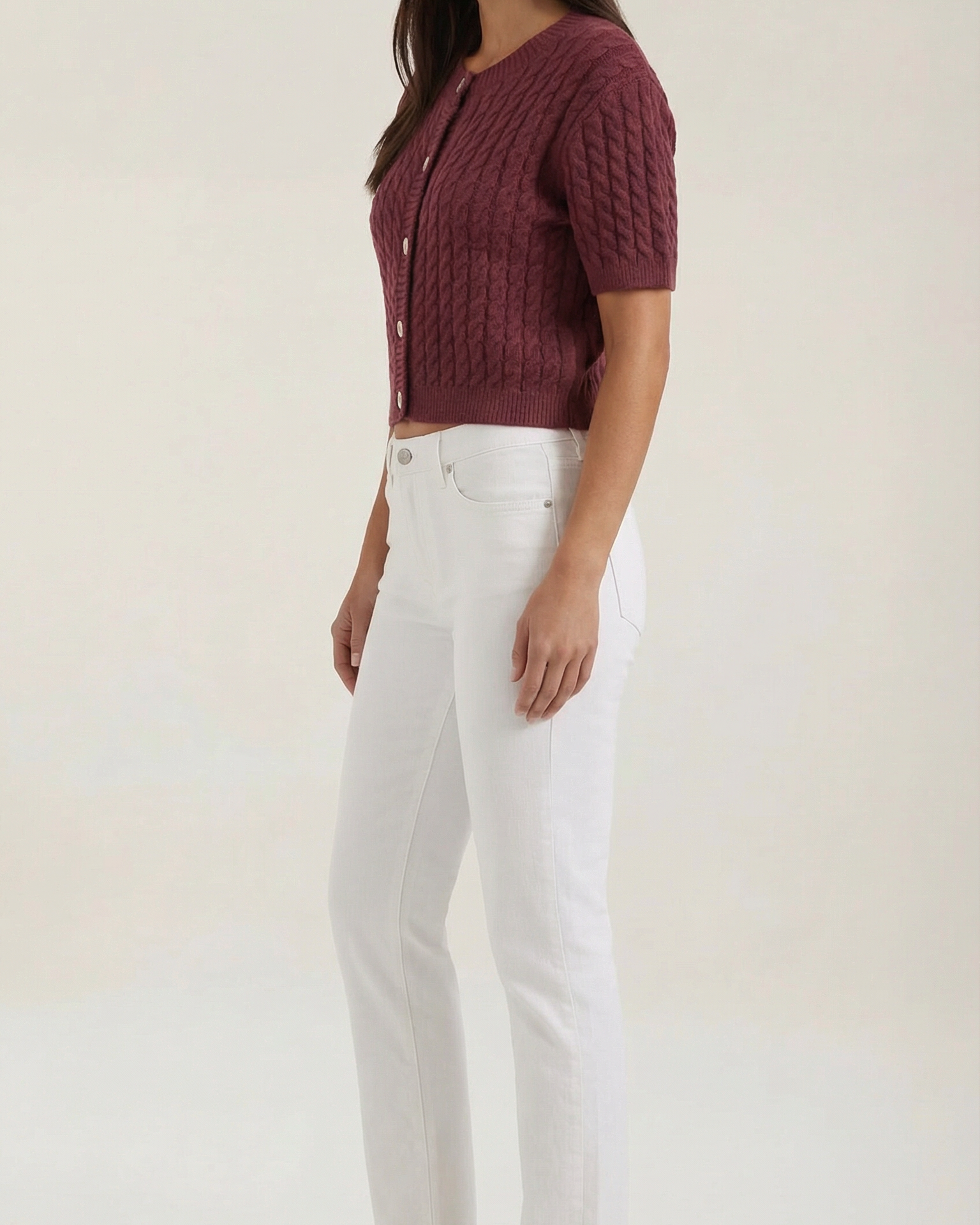 Cardigan Corto Donna in Maglia a Cable Texture Vintage