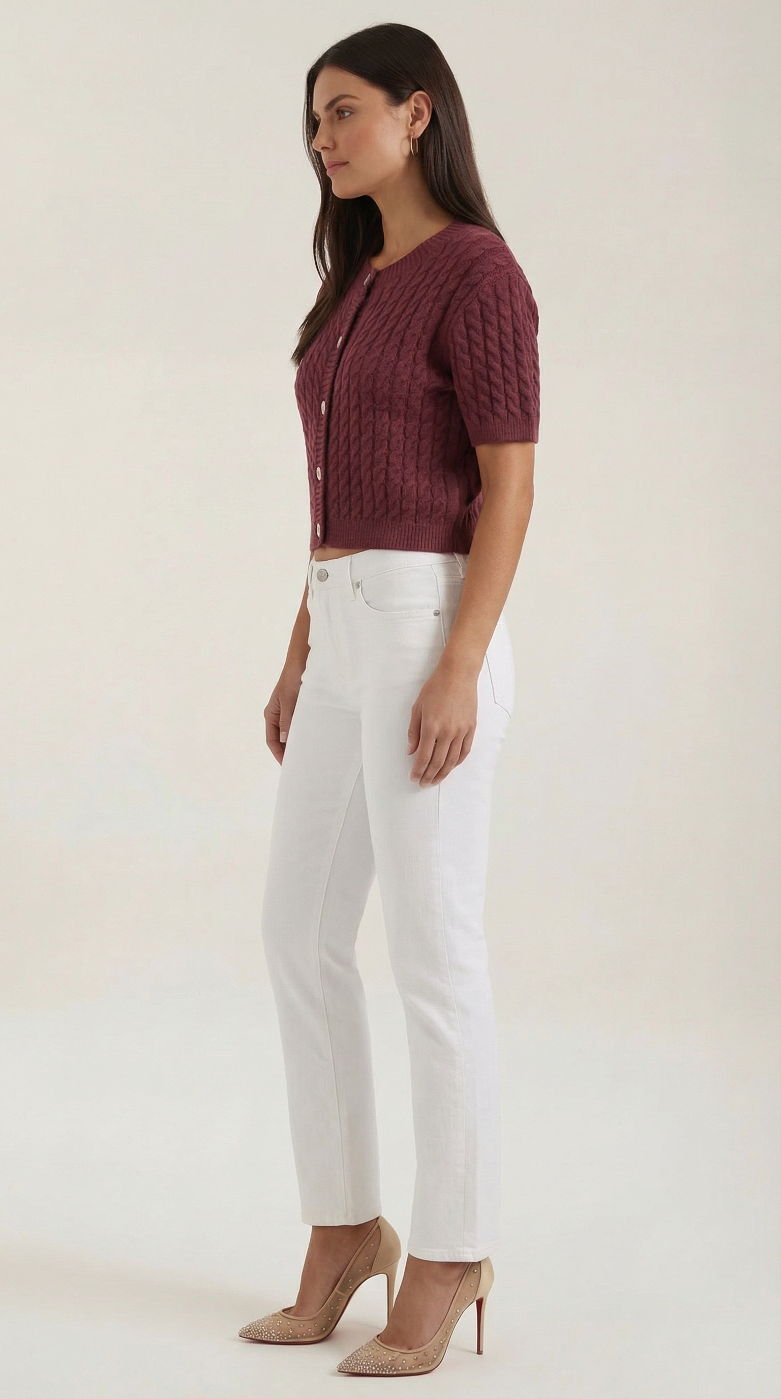 Cardigan Corto Donna in Maglia a Cable Texture Vintage