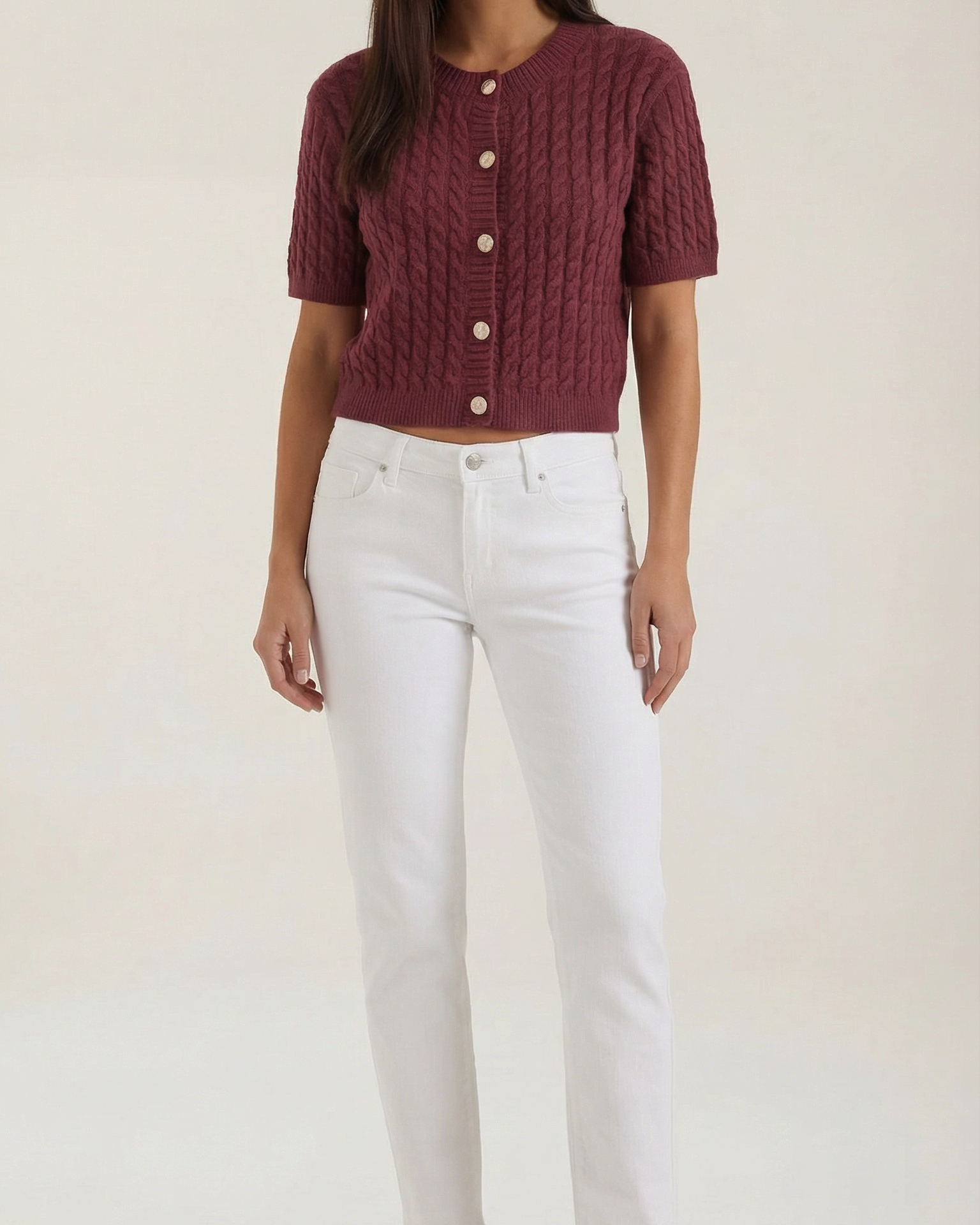 Cardigan Corto Donna in Maglia a Cable Texture Vintage