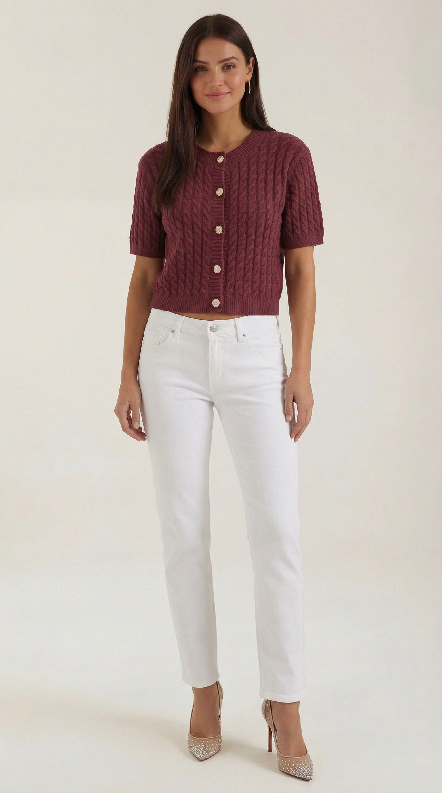 Cardigan Corto Donna in Maglia a Cable Texture Vintage