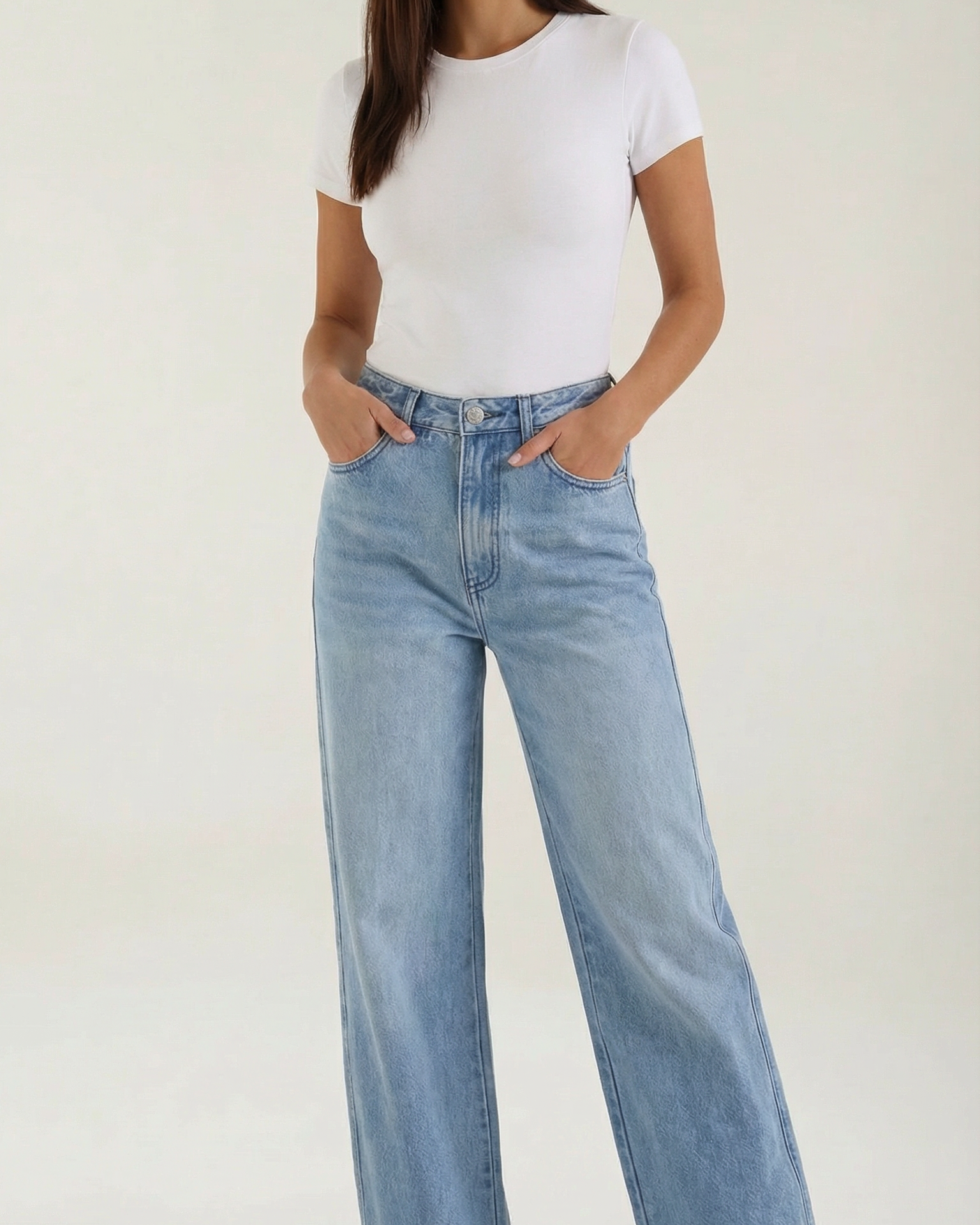 Jeans Donna Larghi a Gamba Ampia Denim Premium Rétro