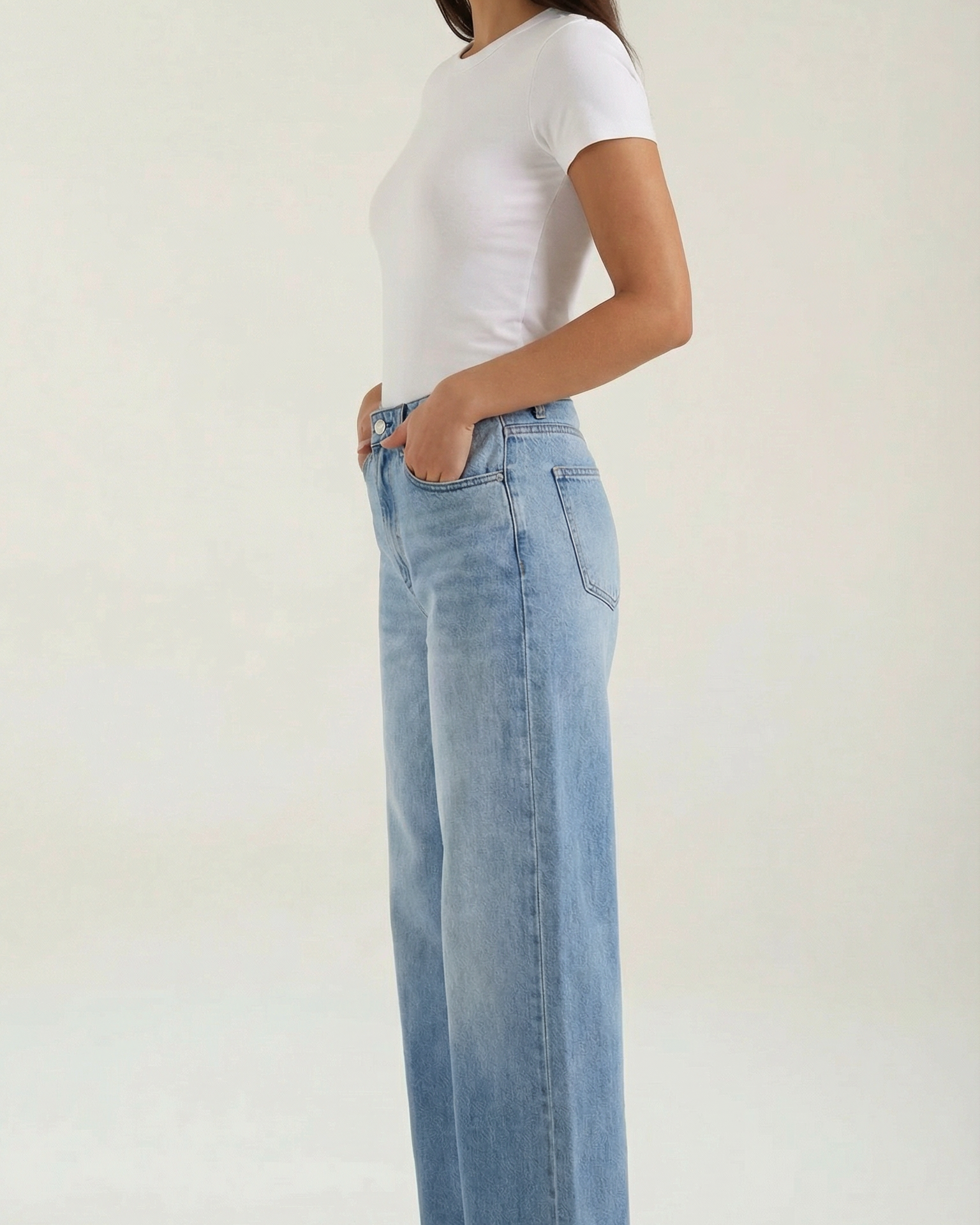 Jeans Donna Larghi a Gamba Ampia Denim Premium Rétro