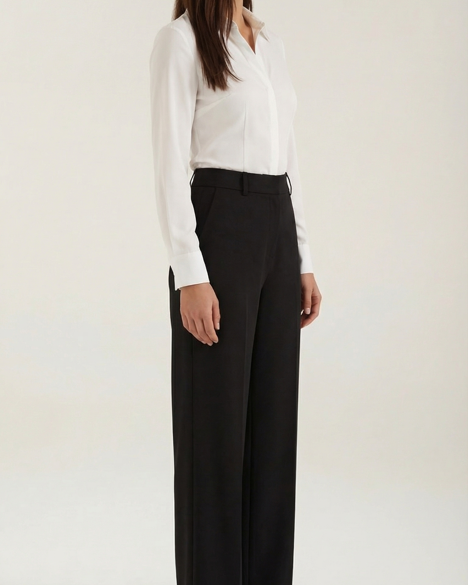 Pantaloni Donna a Gamba Larga Vita Alta Pieghe Sartoriali