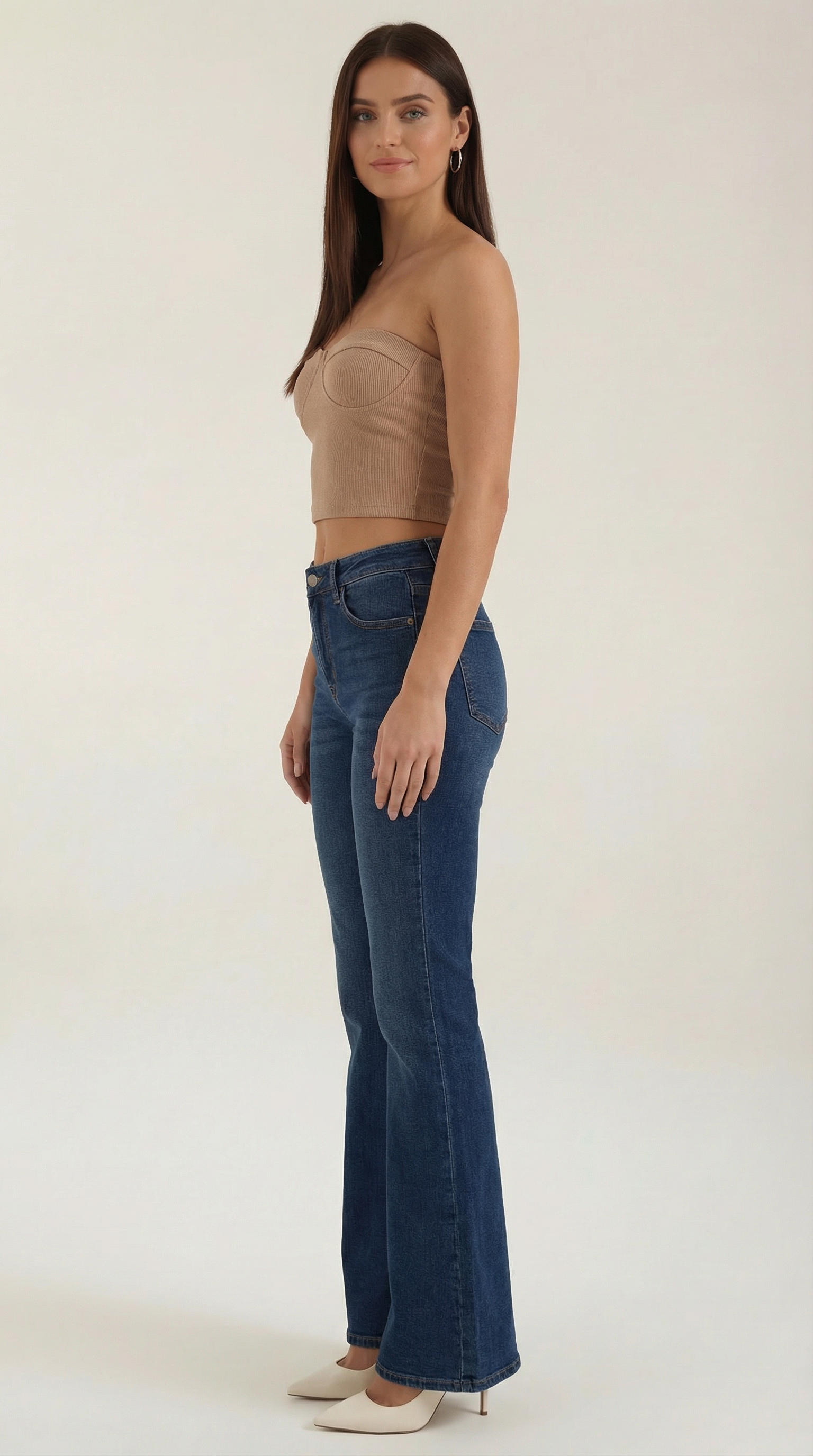 Canotta Donna Senza Spalline a Coste Bustier Aderente