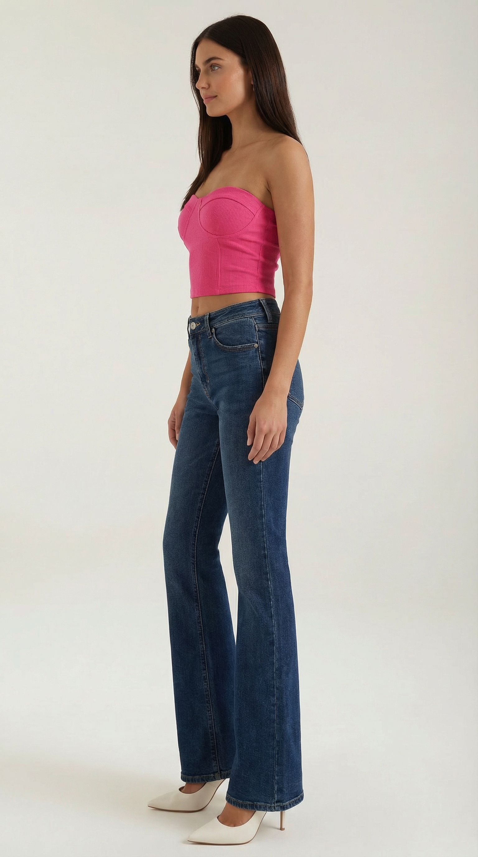 Canotta Donna Senza Spalline a Coste Bustier Aderente
