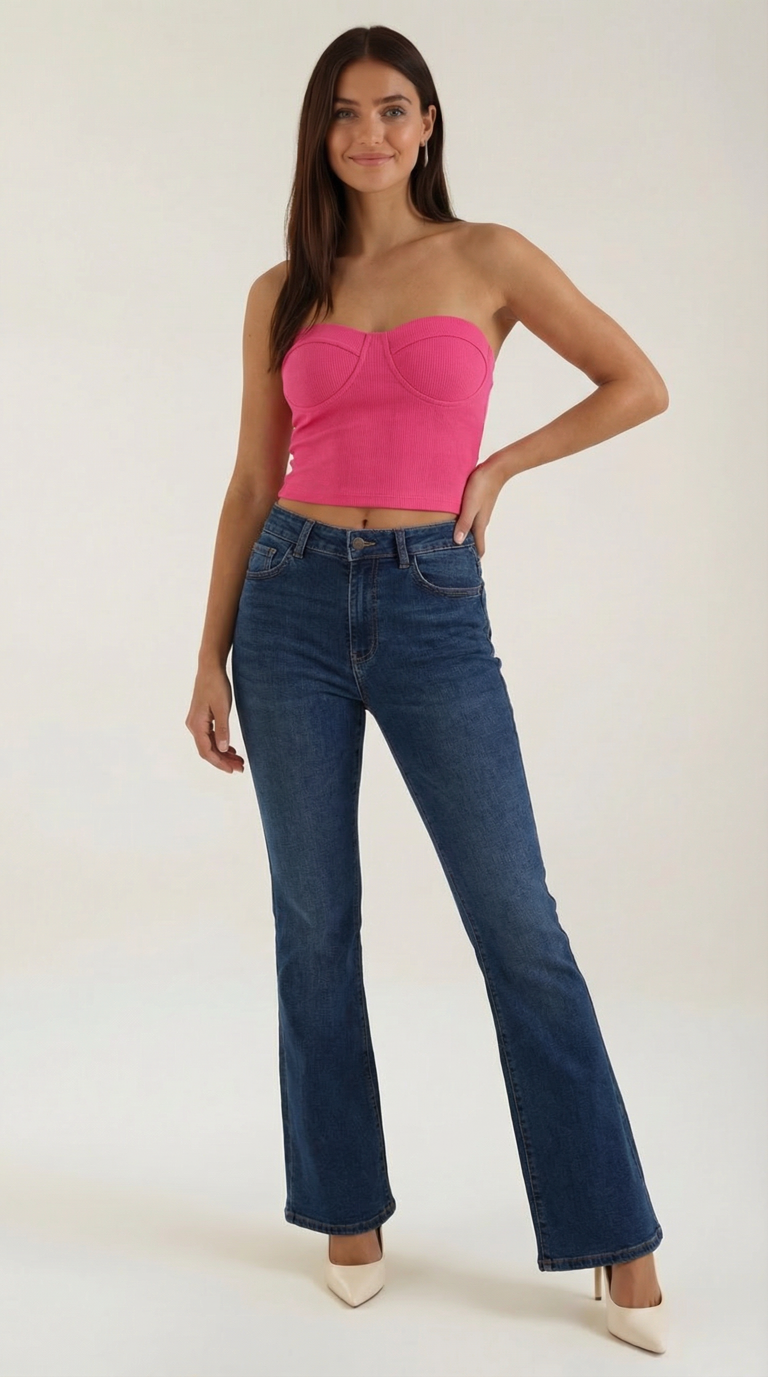 Canotta Donna Senza Spalline a Coste Bustier Aderente