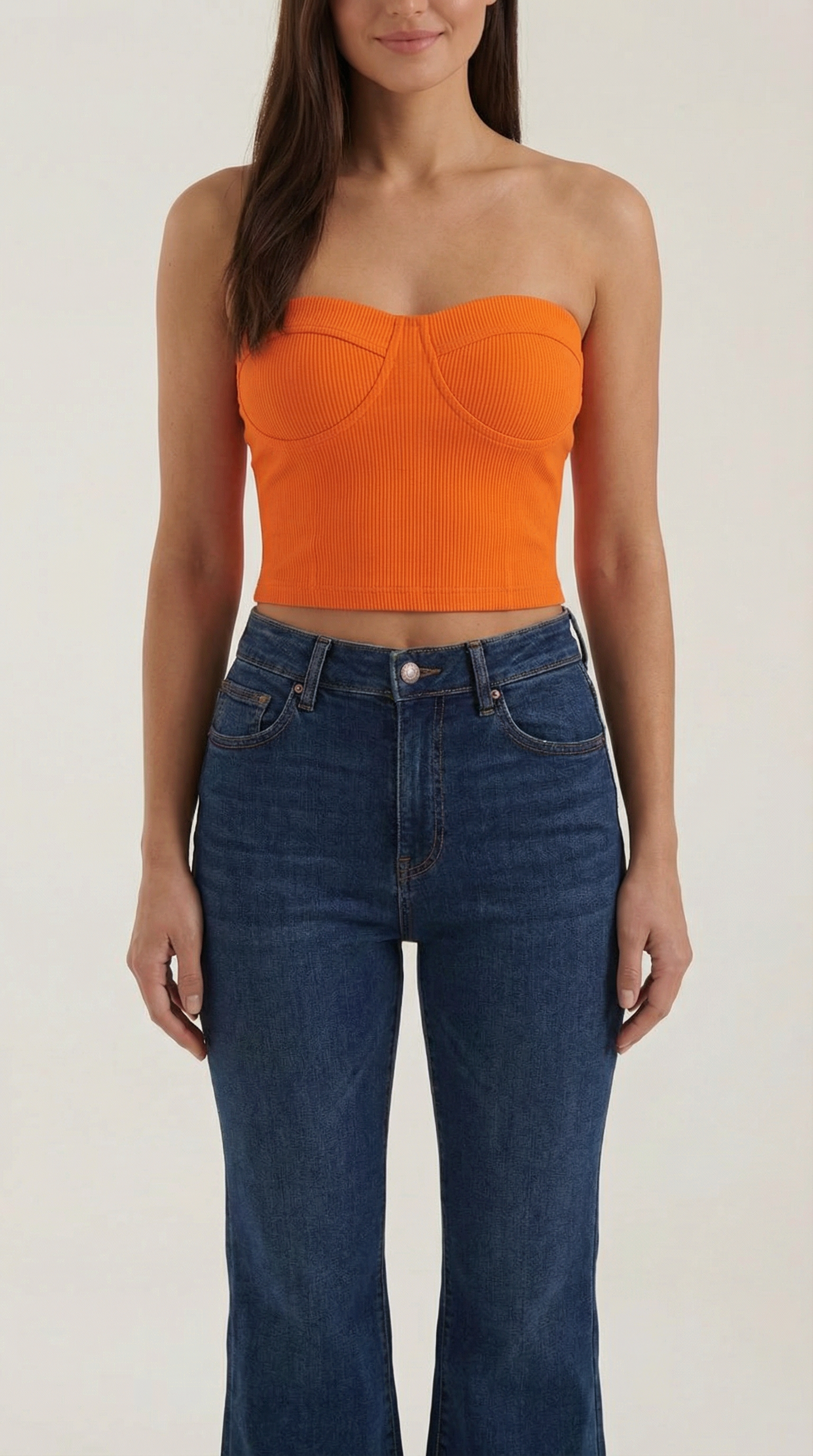 Canotta Donna Senza Spalline a Coste Bustier Aderente