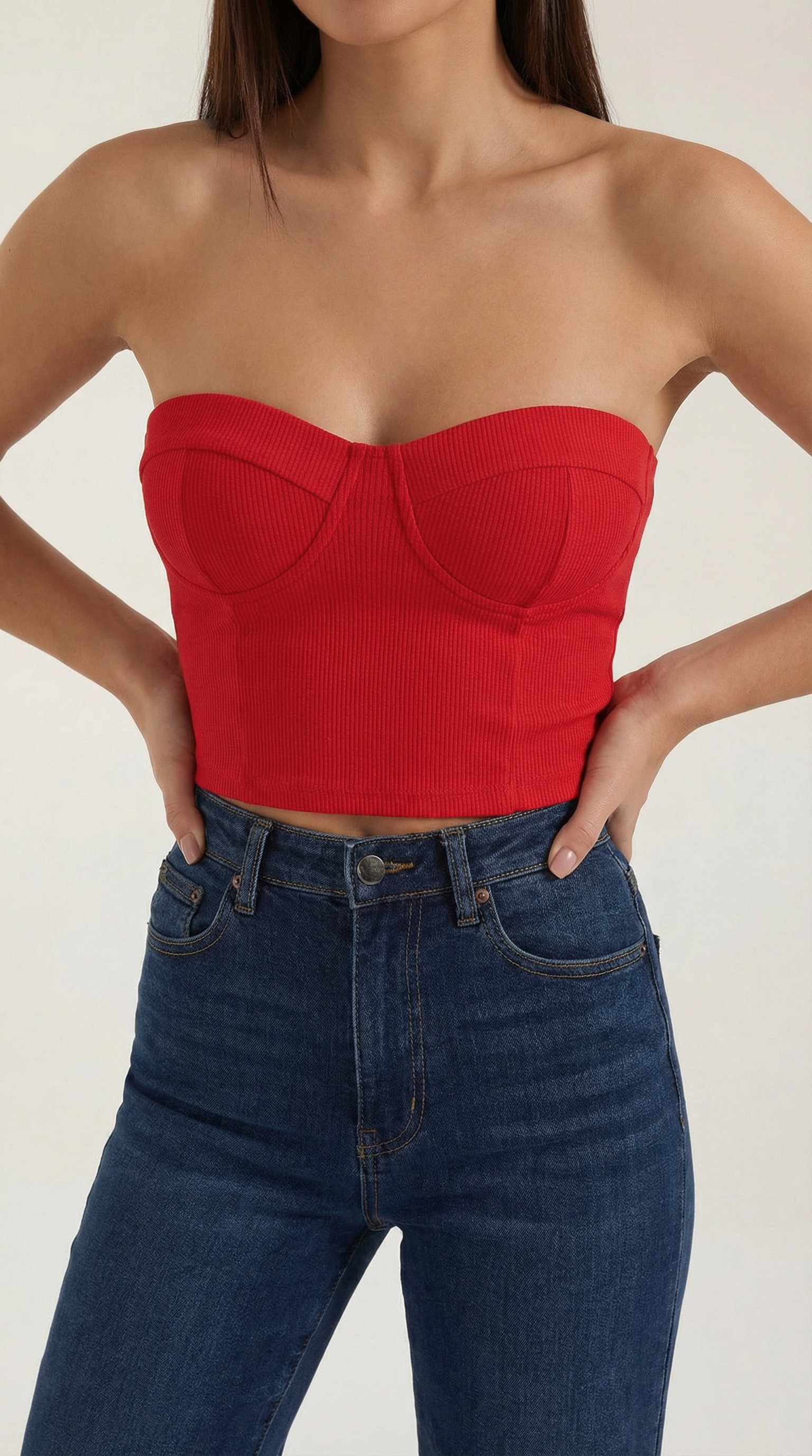 Canotta Donna Senza Spalline a Coste Bustier Aderente