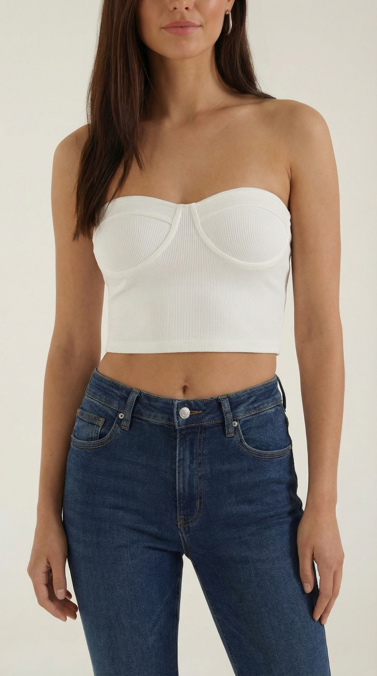 Canotta Donna Senza Spalline a Coste Bustier Aderente