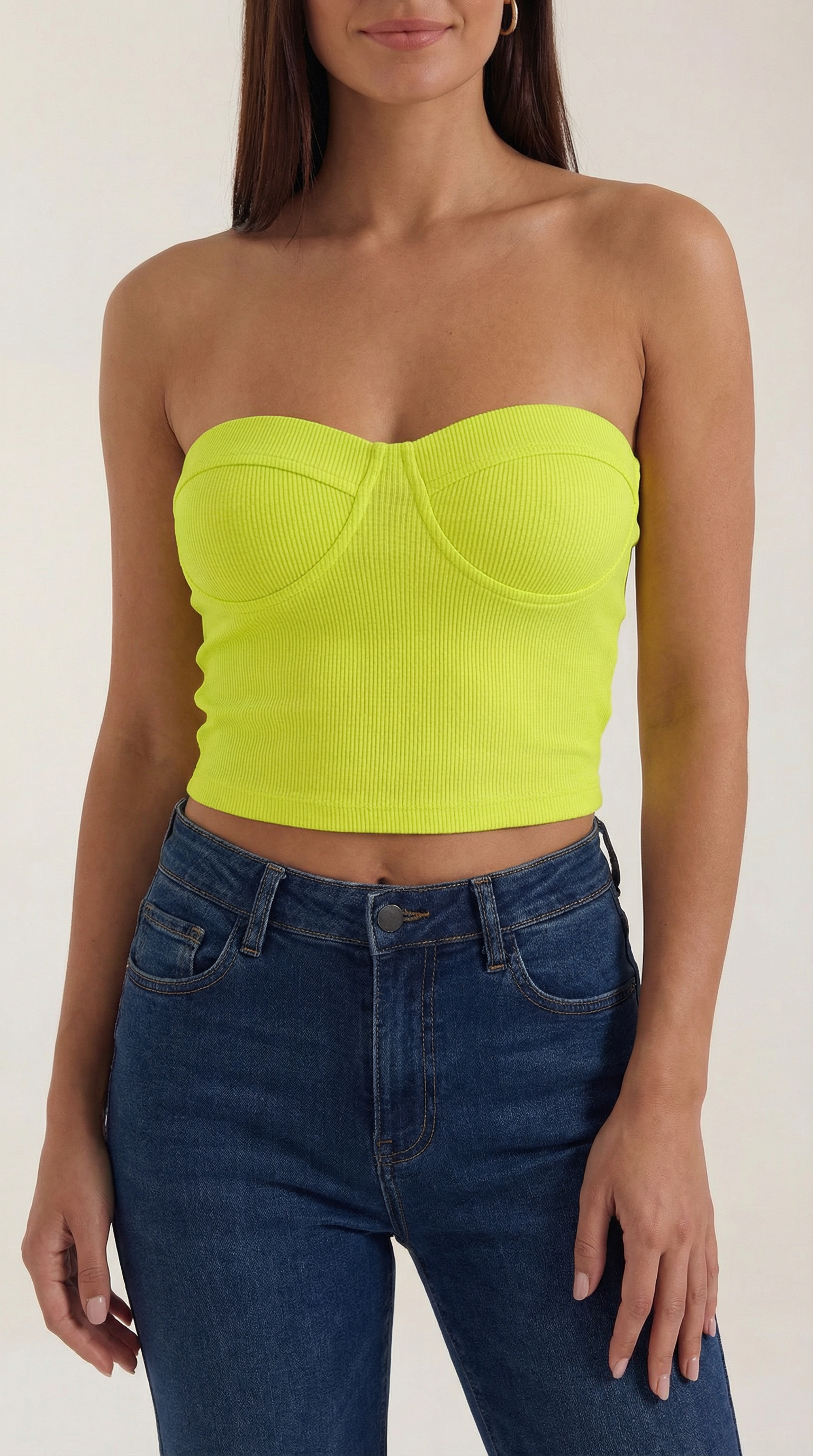 Canotta Donna Senza Spalline a Coste Bustier Aderente