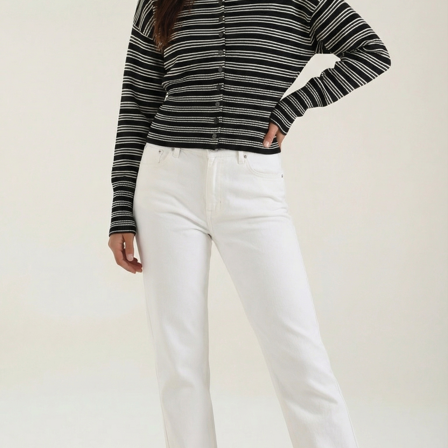 Cardigan Donna a Righe Cropped Morbido Rétro
