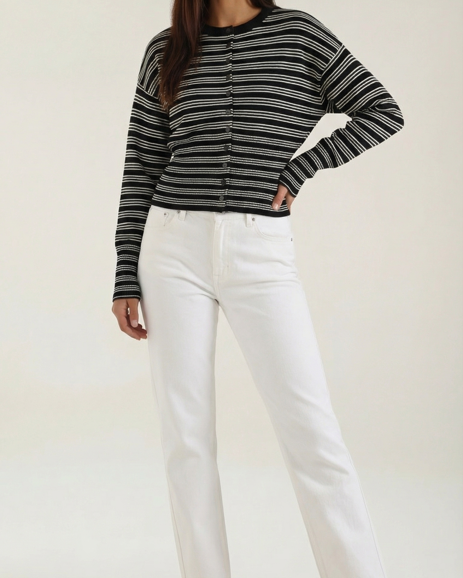 Cardigan Donna a Righe Cropped Morbido Rétro