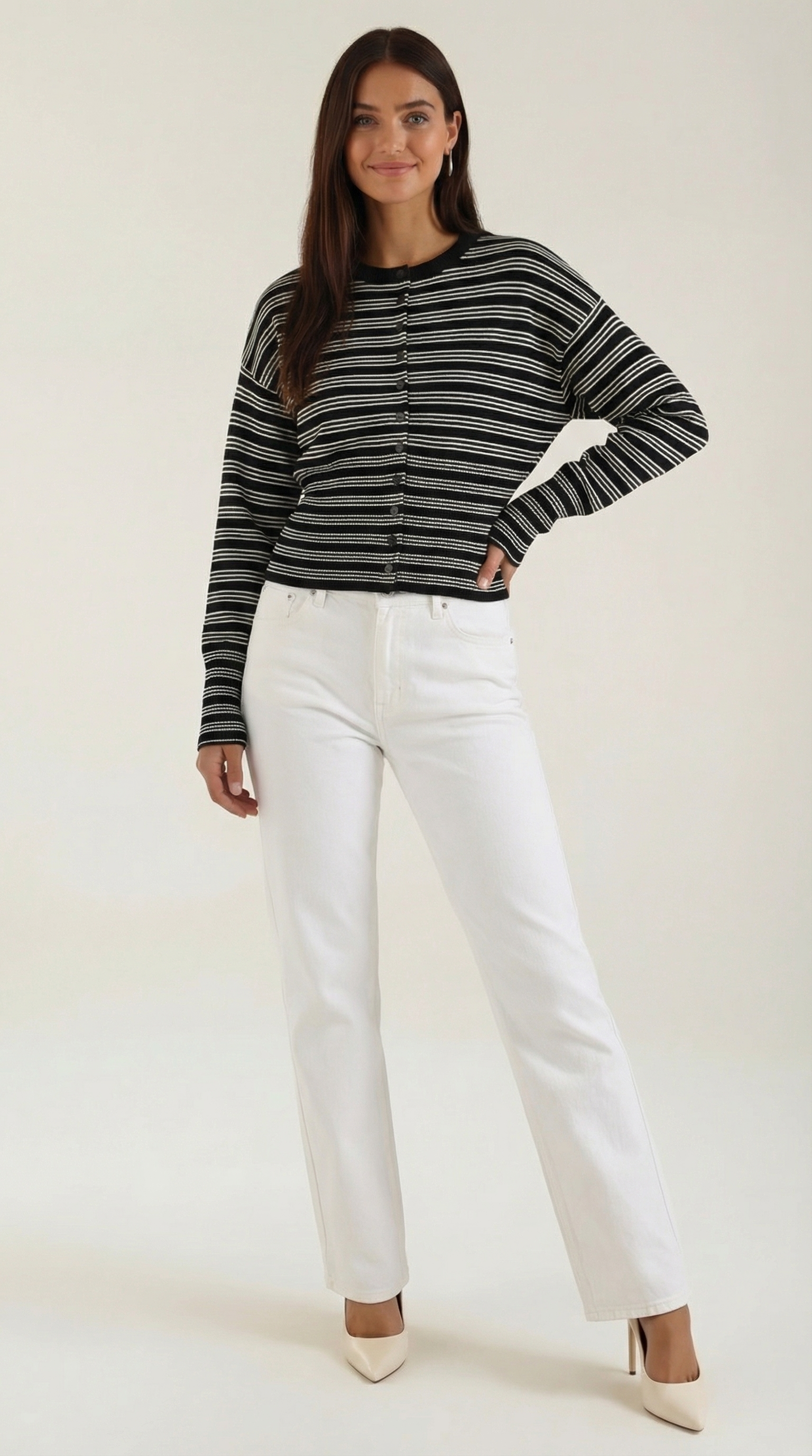 Cardigan Donna a Righe Cropped Morbido Rétro