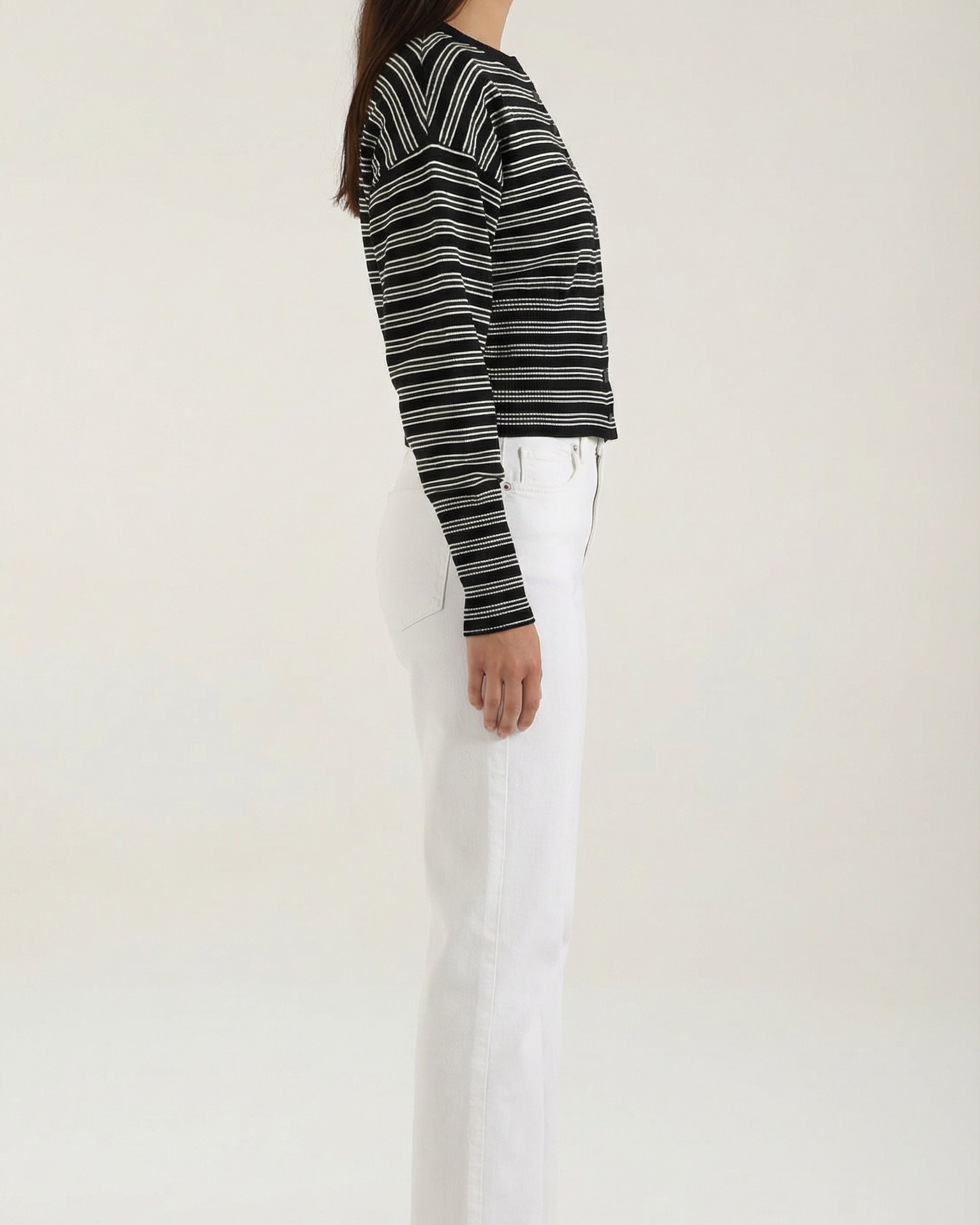 Cardigan Donna a Righe Cropped Morbido Rétro