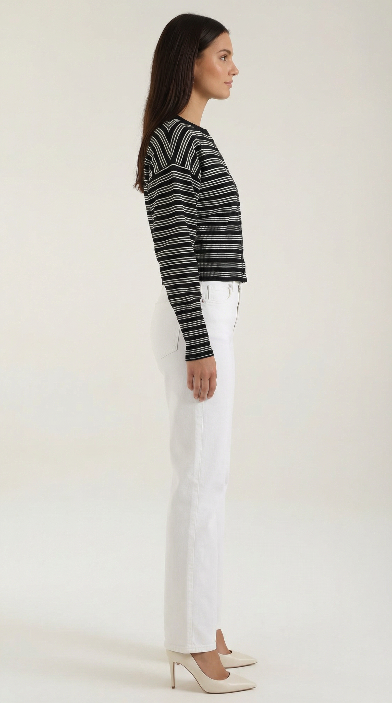 Cardigan Donna a Righe Cropped Morbido Rétro