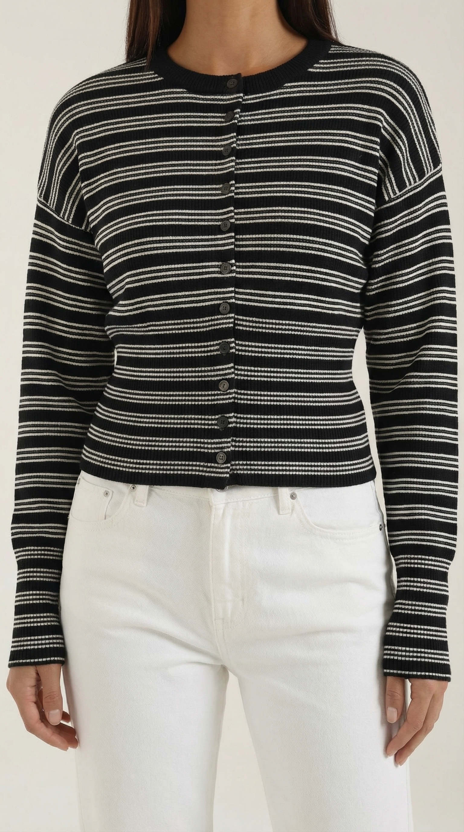 Cardigan Donna a Righe Cropped Morbido Rétro