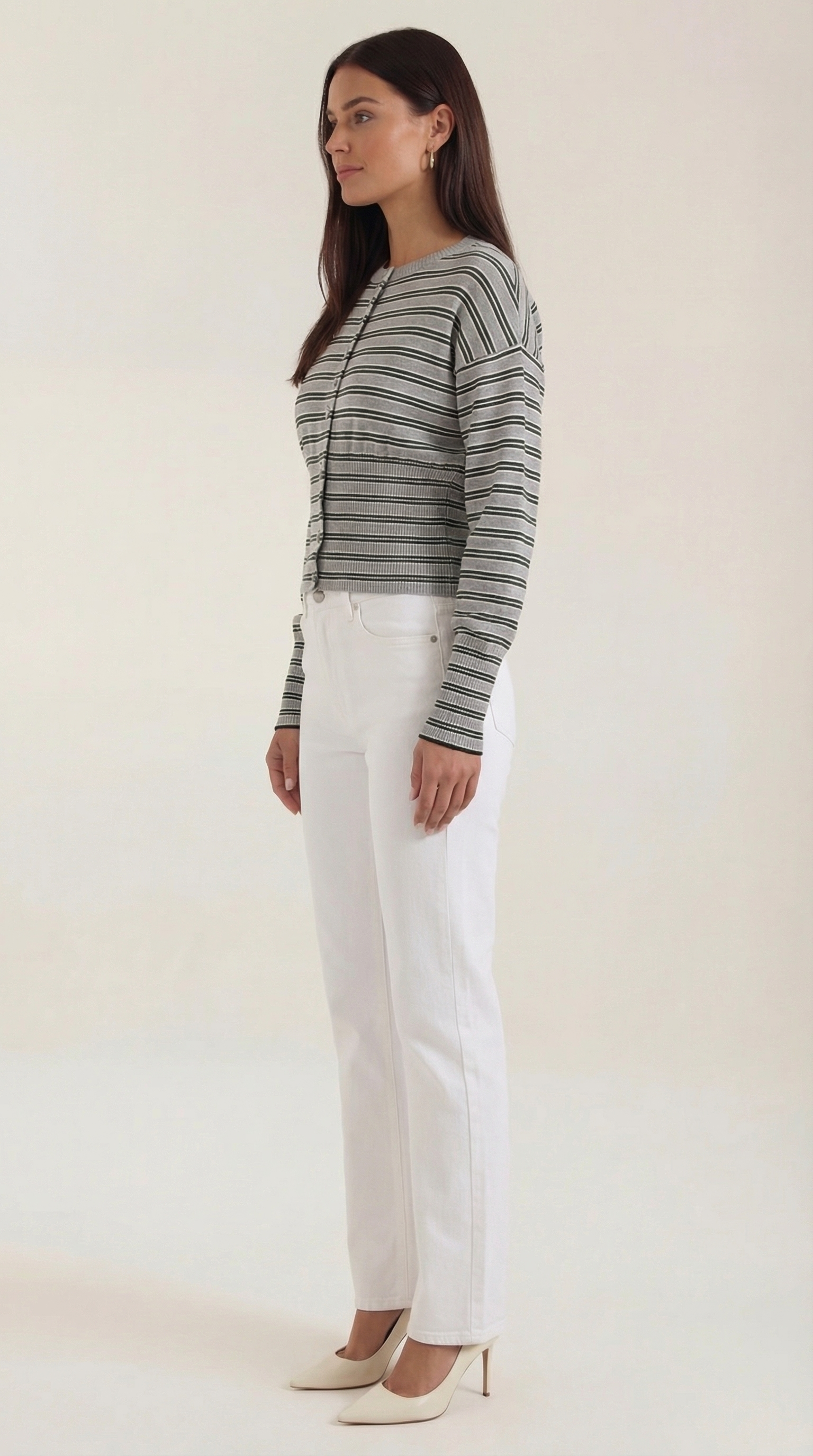 Cardigan Donna a Righe Cropped Morbido Rétro