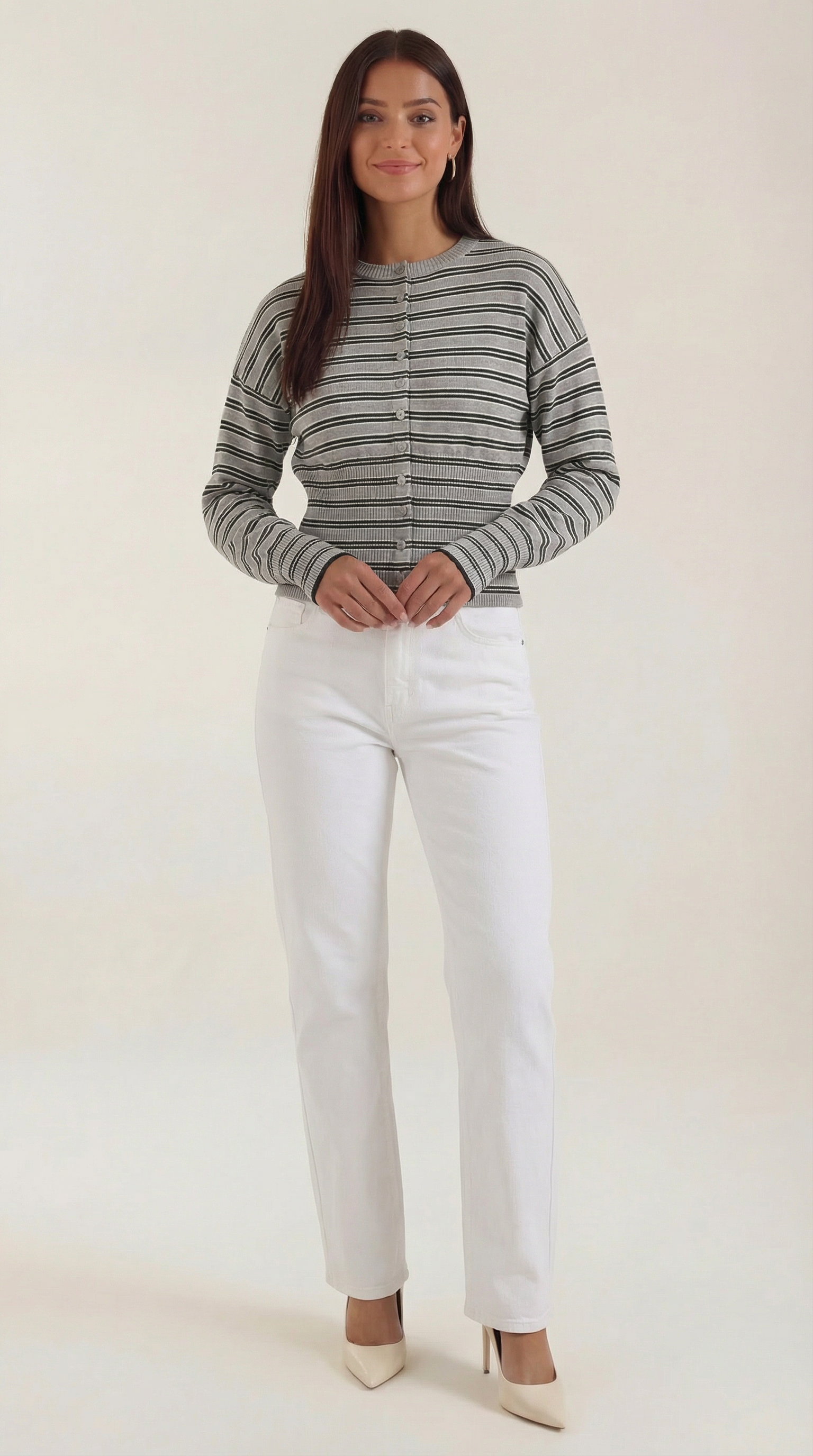 Cardigan Donna a Righe Cropped Morbido Rétro